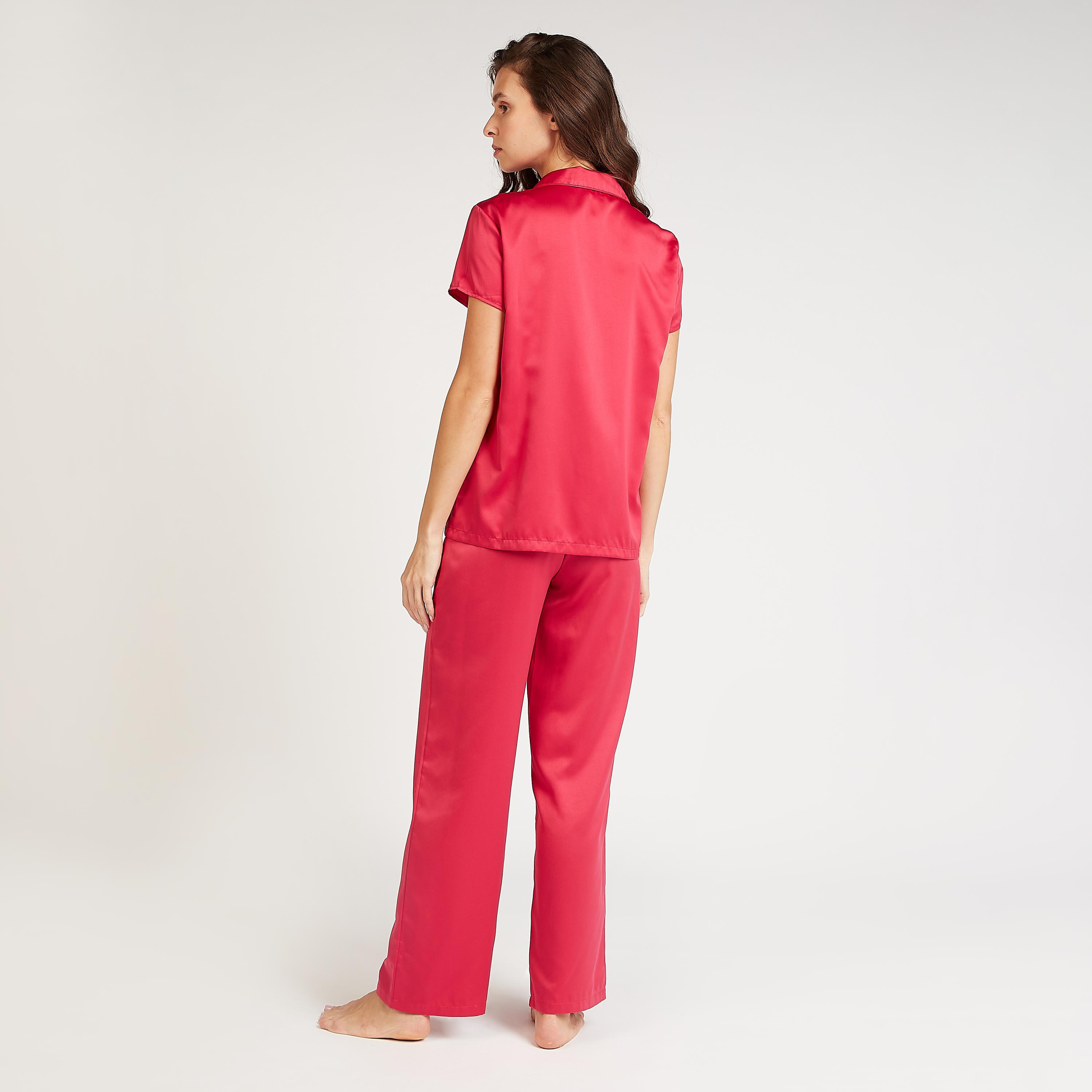 Solid Short Sleeves Sleepshirt and Full Length Pyjama Set-women-clothing-nightwear-pyjamas-longsets-image-3