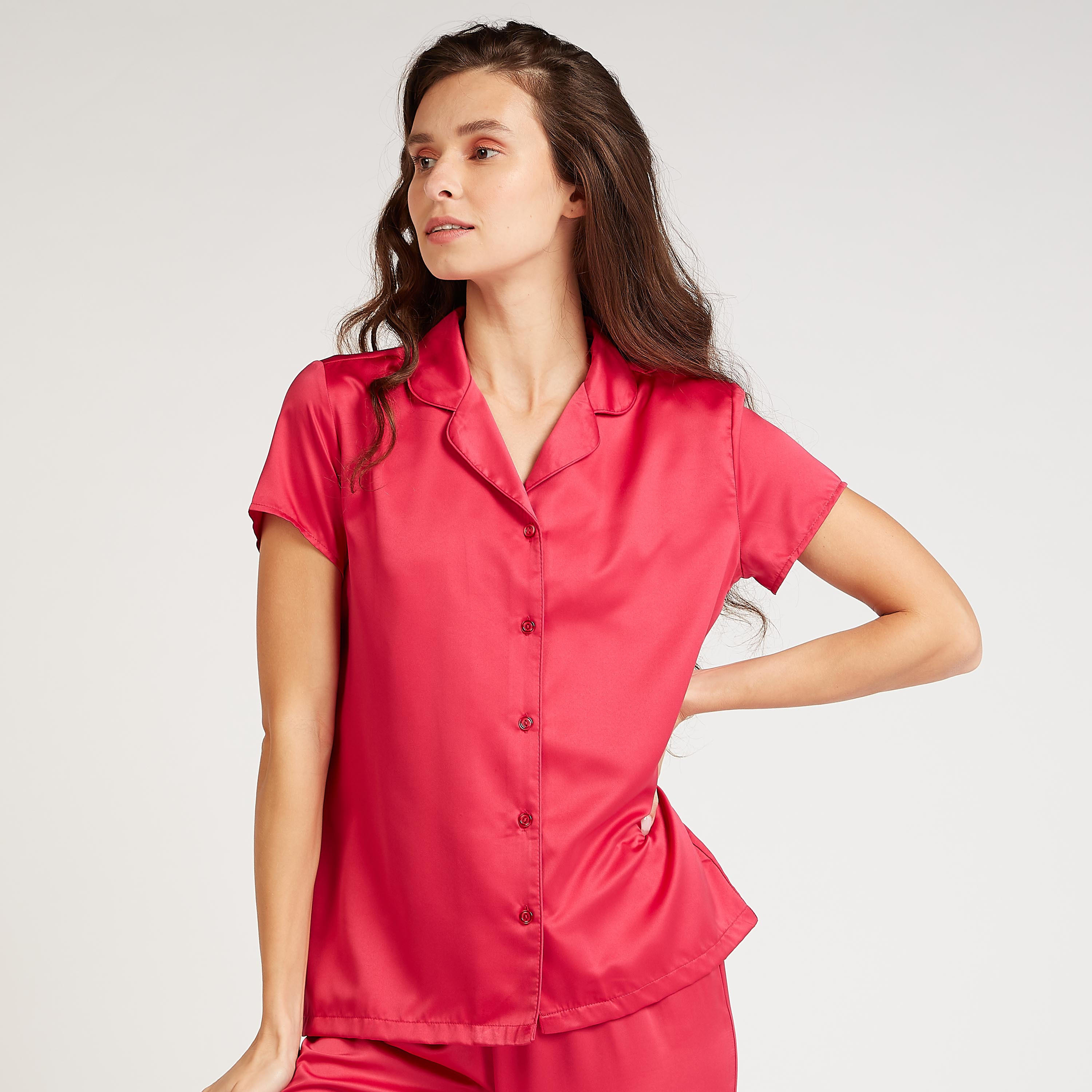 Solid Short Sleeves Sleepshirt and Full Length Pyjama Set-women-clothing-nightwear-pyjamas-longsets-image-4
