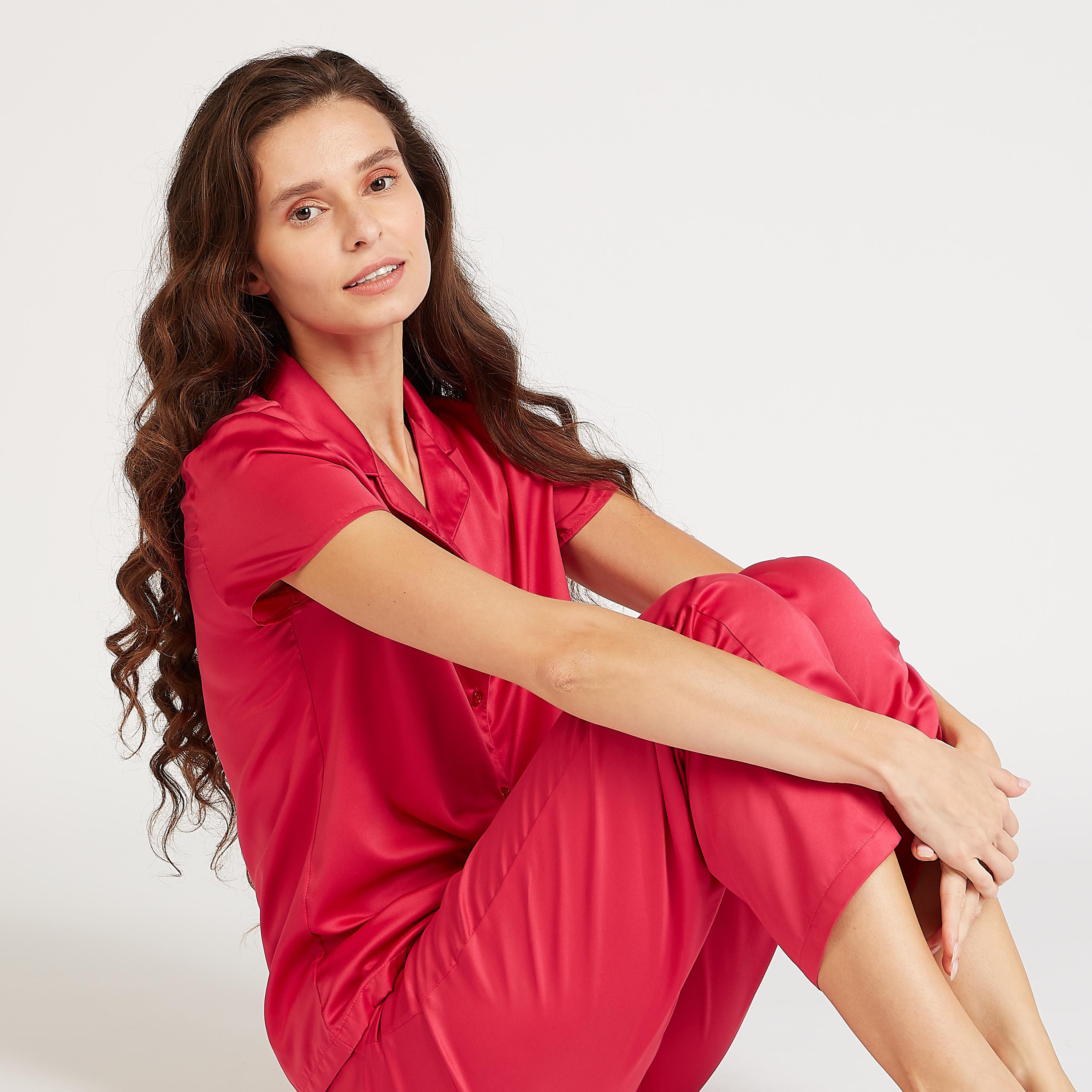 Solid Short Sleeves Sleepshirt and Full Length Pyjama Set-women-clothing-nightwear-pyjamas-longsets-image-6