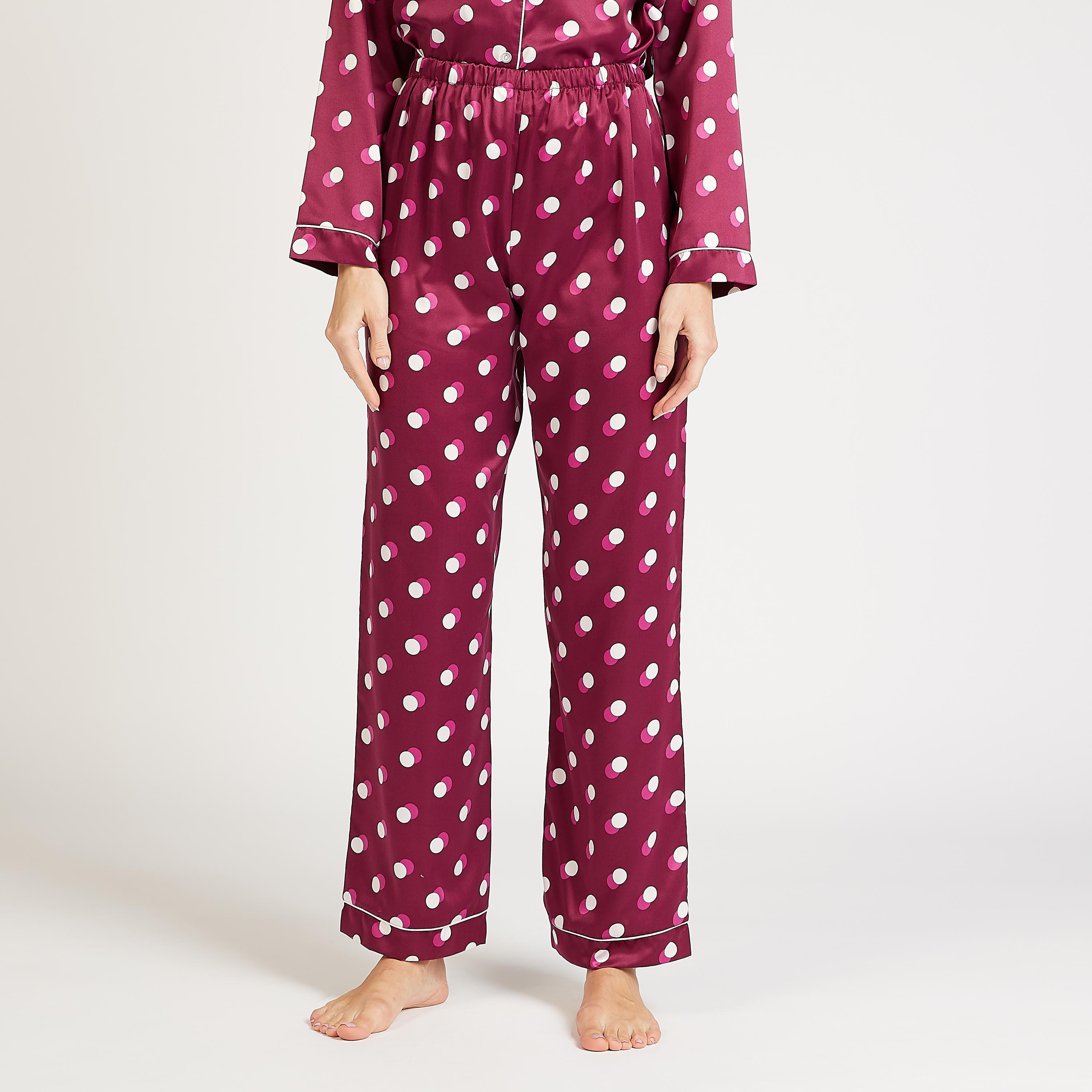 Polka Dot Print Collared Shirt and Full Length Pyjama Set-women-clothing-nightwear-pyjamas-longsets-image-4