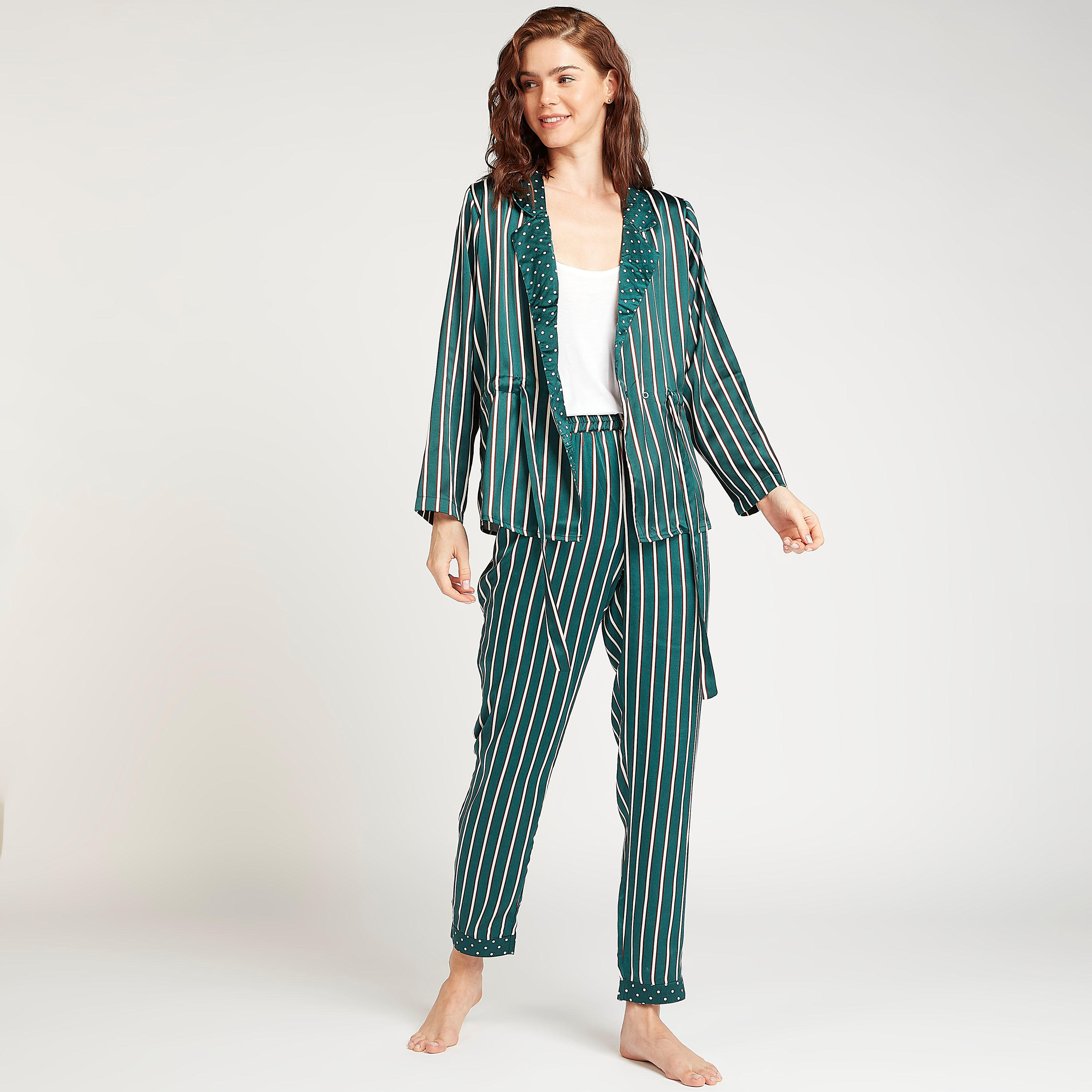 طقم بنطلون بيجاما طويل وبلوزة مخططة-women-clothing-nightwear-pyjamas-longsets-image-1