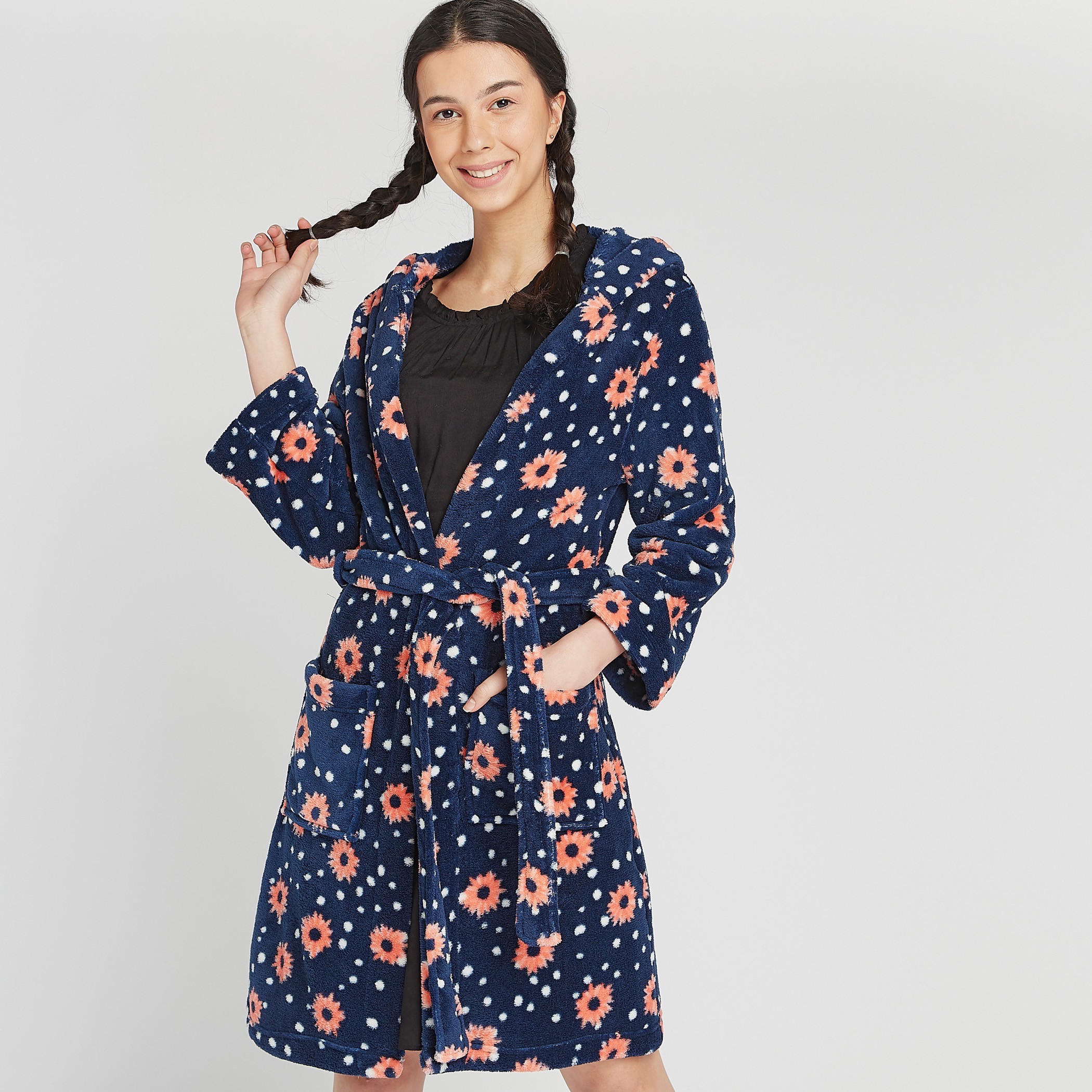 روب بأكمام طويلة ورباط وطبعات أزهار-women-clothing-nightwear-robes-image-2