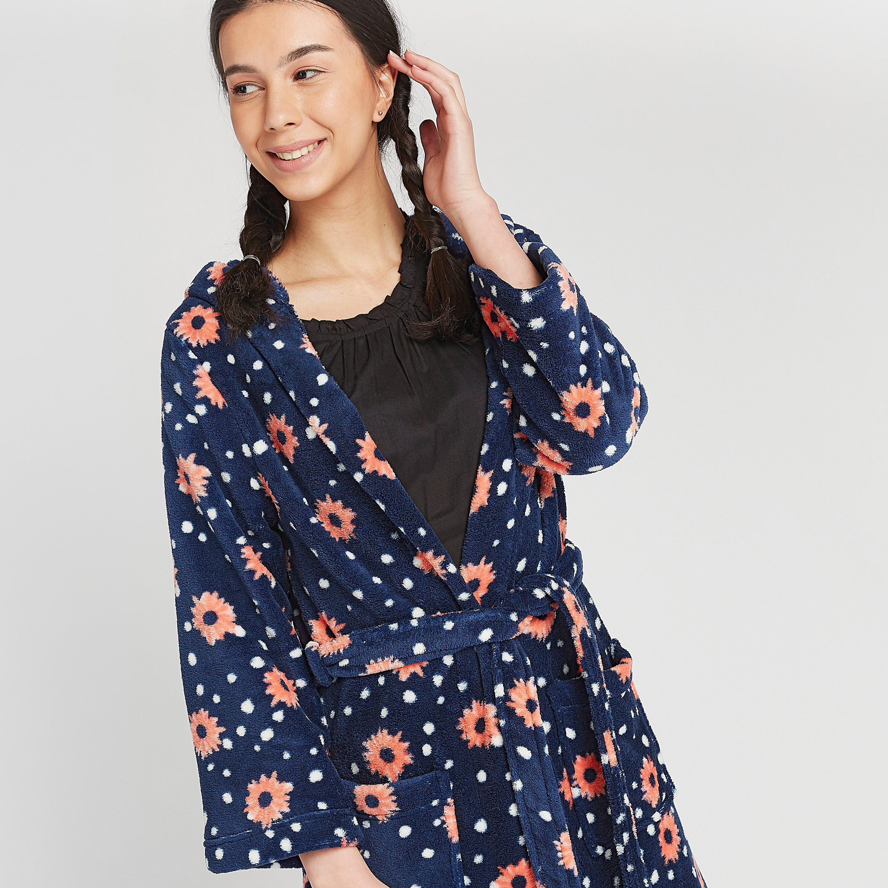 روب بأكمام طويلة ورباط وطبعات أزهار-women-clothing-nightwear-robes-image-4