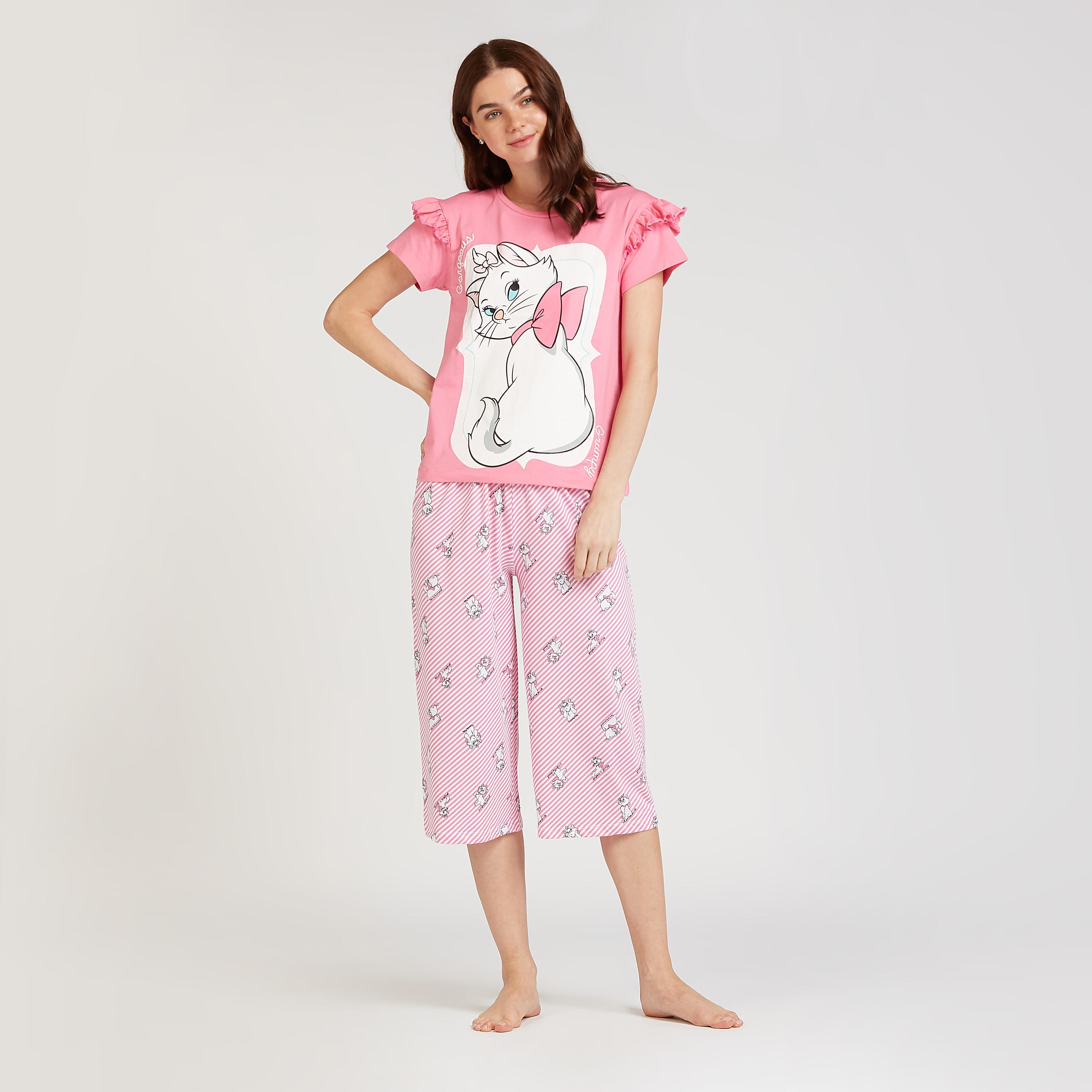 طقم مستدام من بنطلون بيجاما وتيشيرت بياقة مستديرة وطبعات ماري-women-clothing-nightwear-pyjamas-longsets-image-2