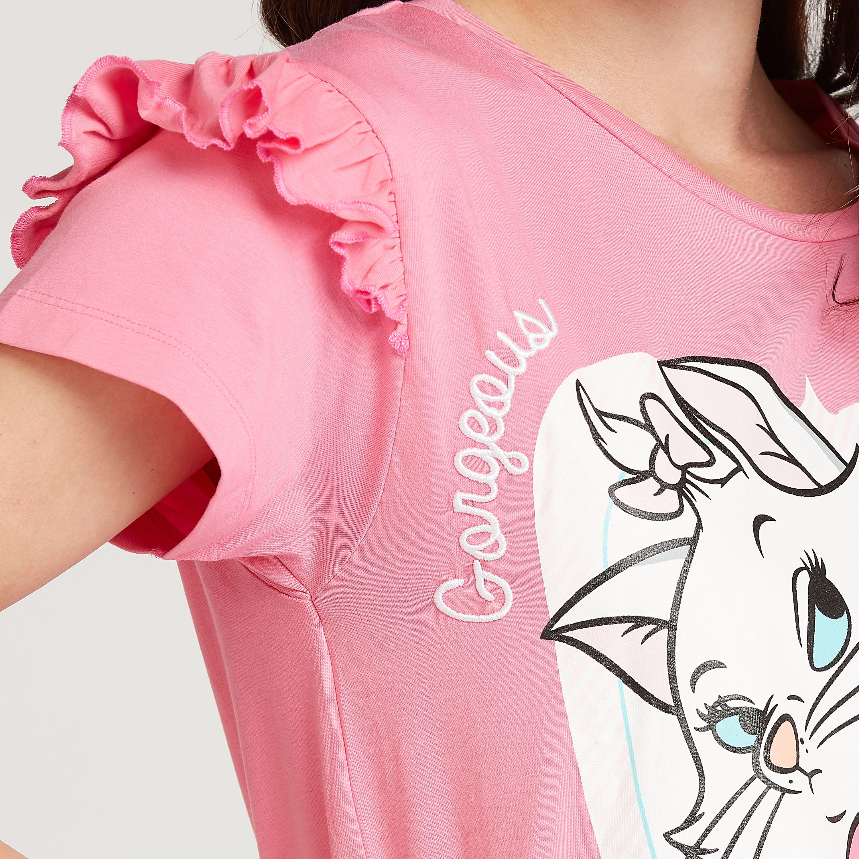طقم مستدام من بنطلون بيجاما وتيشيرت بياقة مستديرة وطبعات ماري-women-clothing-nightwear-pyjamas-longsets-image-3