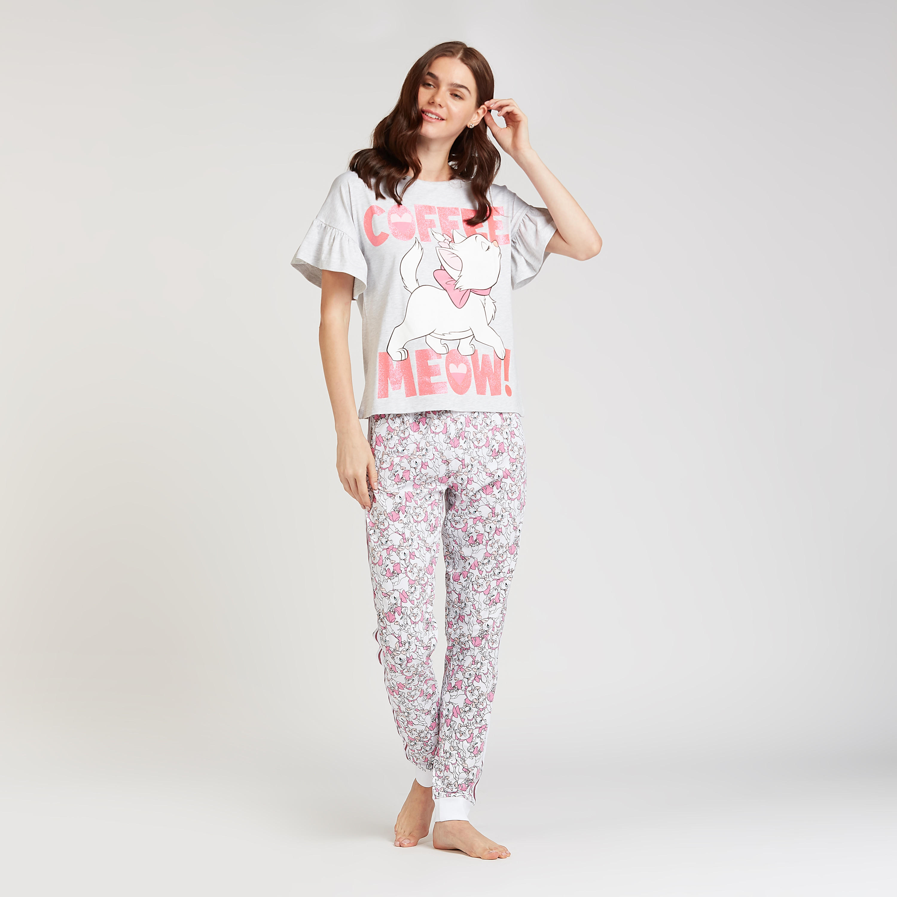 طقم مستدام من بنطلون بيجاما وتيشيرت بياقة مستديرة وطبعات ماري-women-clothing-nightwear-pyjamas-longsets-image-2