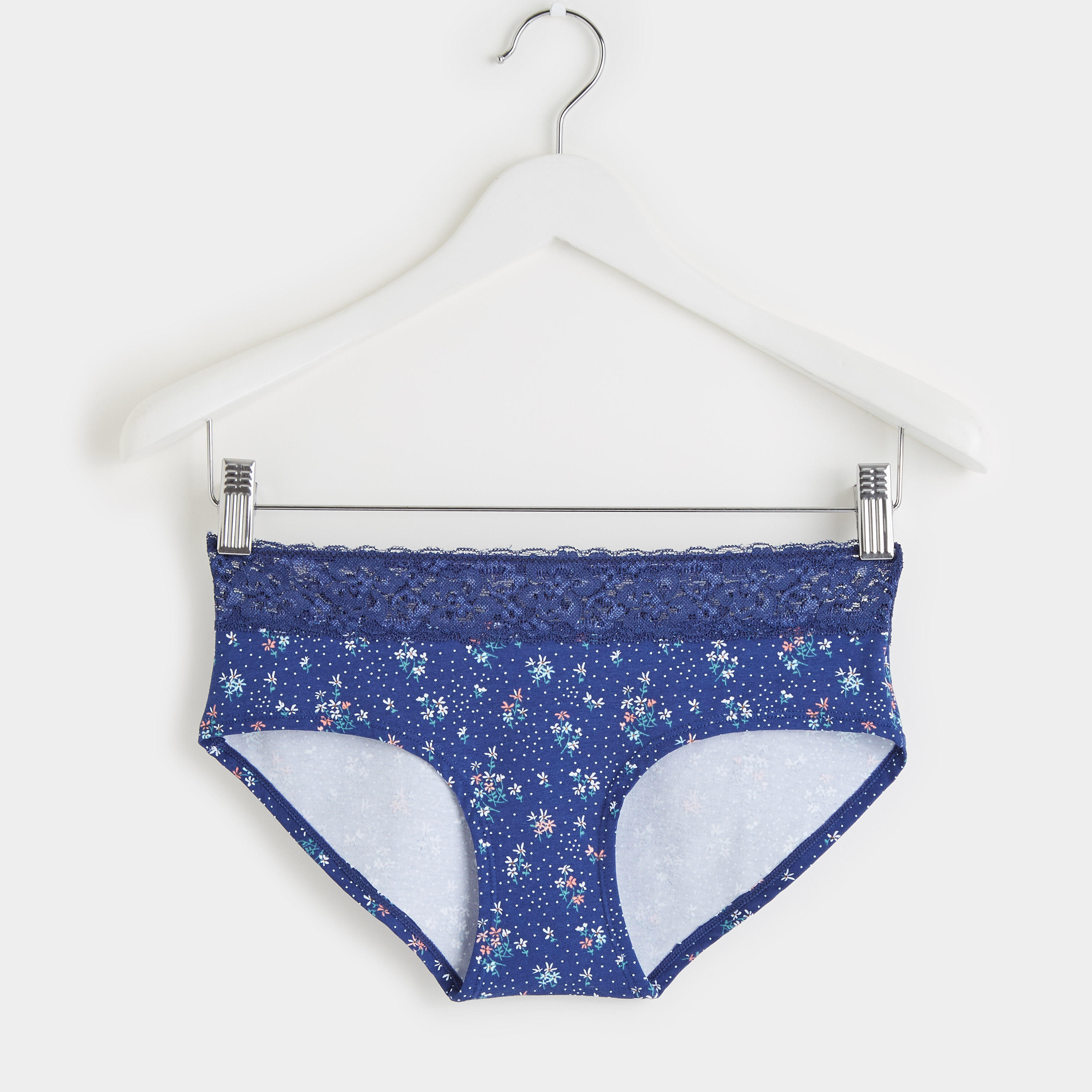 Floral Print Briefs with Lace Detail and Elasticised Waistband-women-clothing-lingerie-panties-image-1