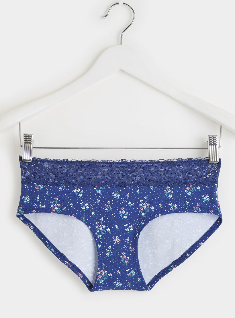 Floral Print Briefs with Lace Detail and Elasticised Waistband-women-clothing-lingerie-panties-image-1