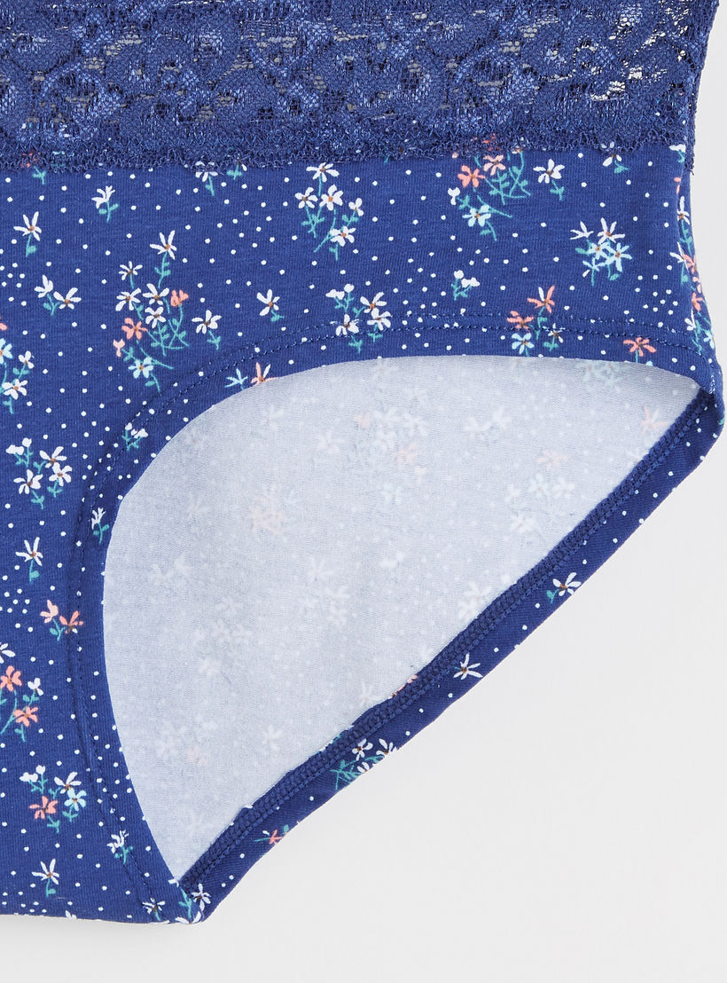 Floral Print Briefs with Lace Detail and Elasticised Waistband-women-clothing-lingerie-panties-image-2
