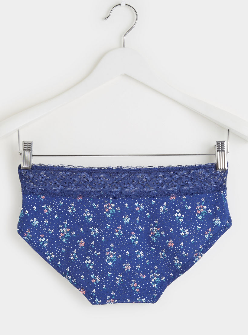 Floral Print Briefs with Lace Detail and Elasticised Waistband-women-clothing-lingerie-panties-image-3