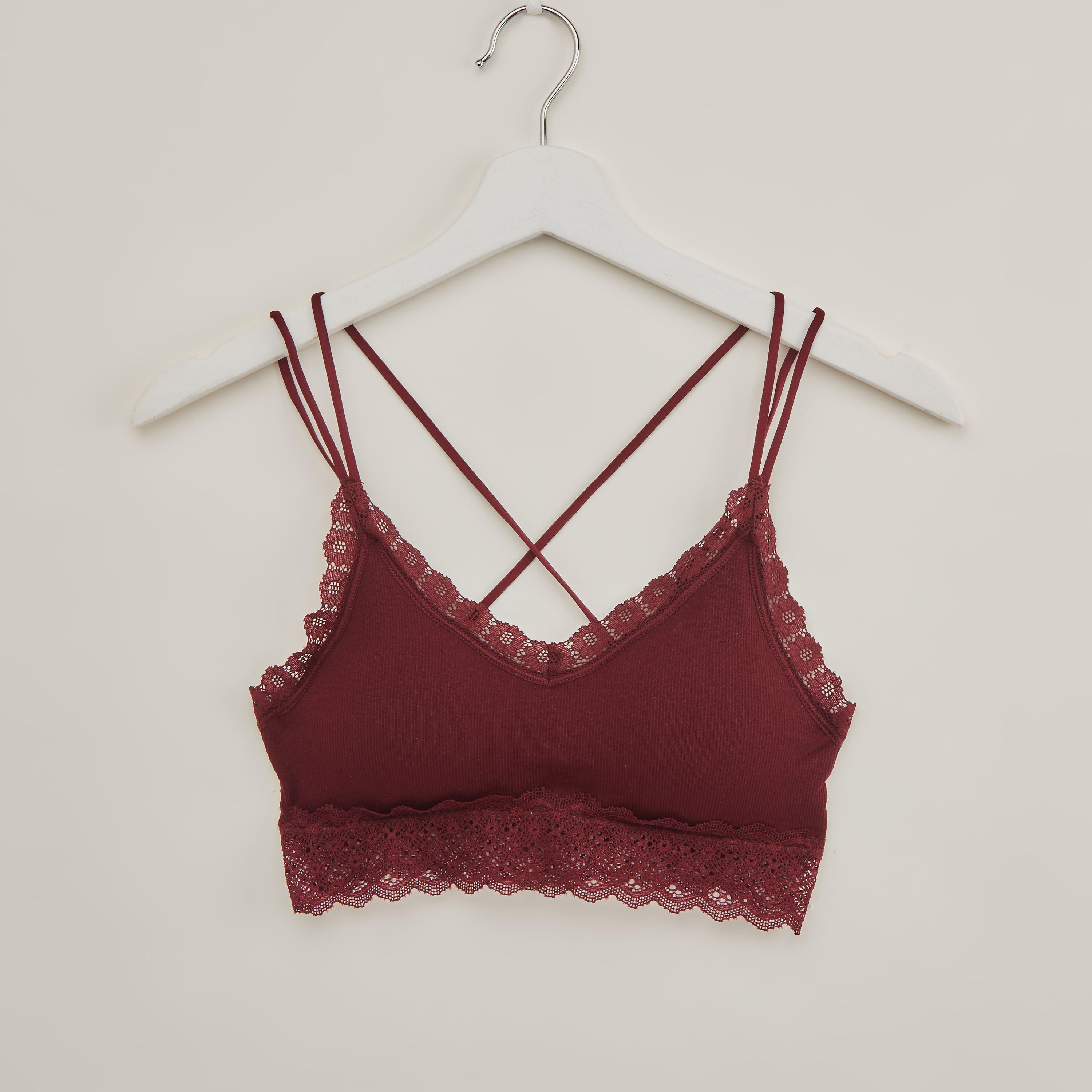 صدريّة رياضيّة بأحزمة قابلة للتعديل وتفاصيل دانتيل - طقم من قطعتين-women-clothing-lingerie-bras-image-2