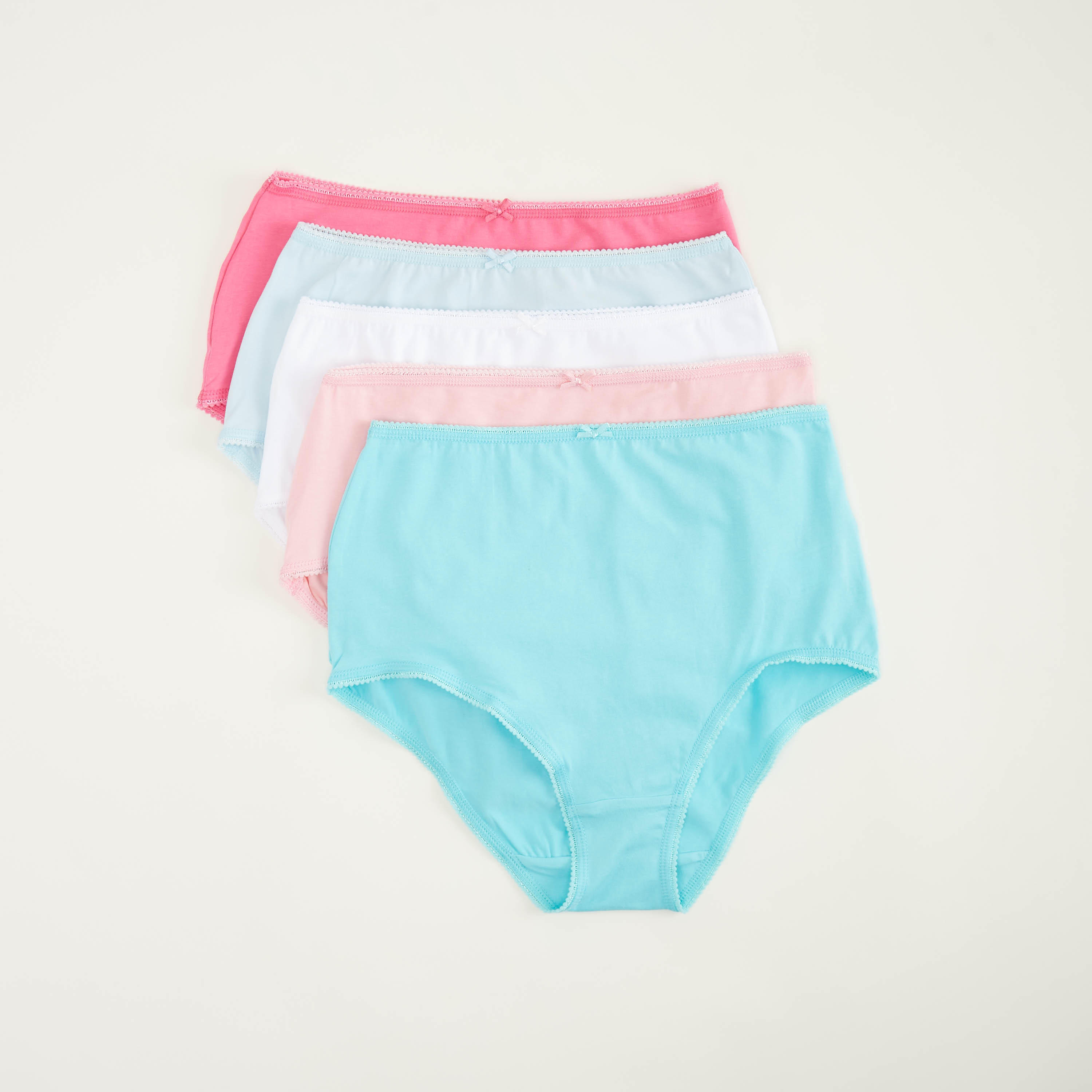 سراويل داخليّة بوي شورت سادة بتفاصيل فيونكة ودانتيل - طقم من 5 قطع-women-clothing-lingerie-panties-image-1