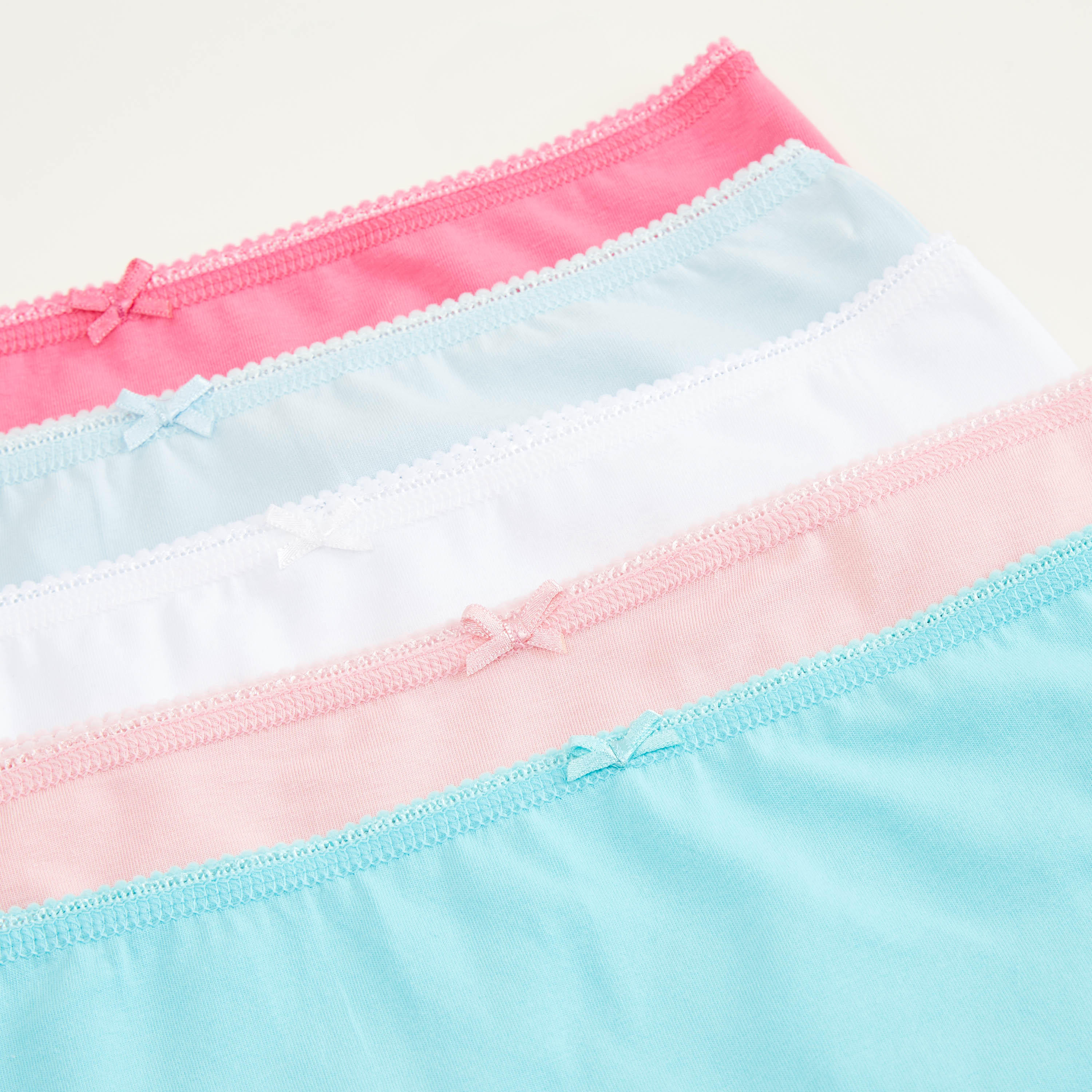 سراويل داخليّة بوي شورت سادة بتفاصيل فيونكة ودانتيل - طقم من 5 قطع-women-clothing-lingerie-panties-image-2