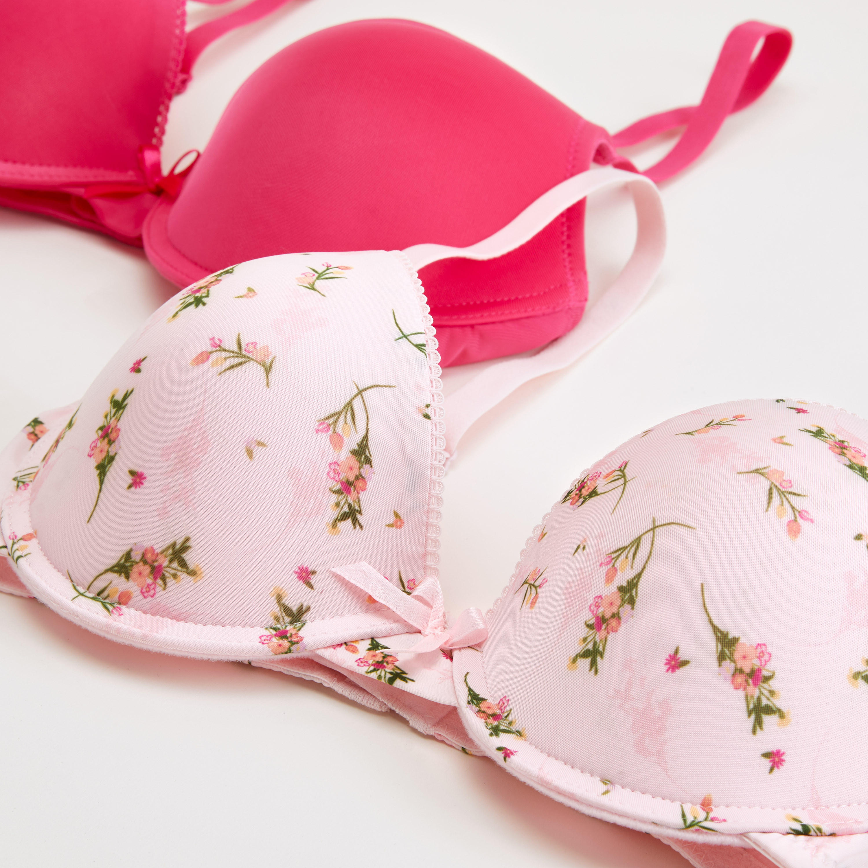 صدريّة مستدامة مبطنة بطبعات وزينة فيونكة - طقم من قطعتين-women-clothing-lingerie-bras-image-2