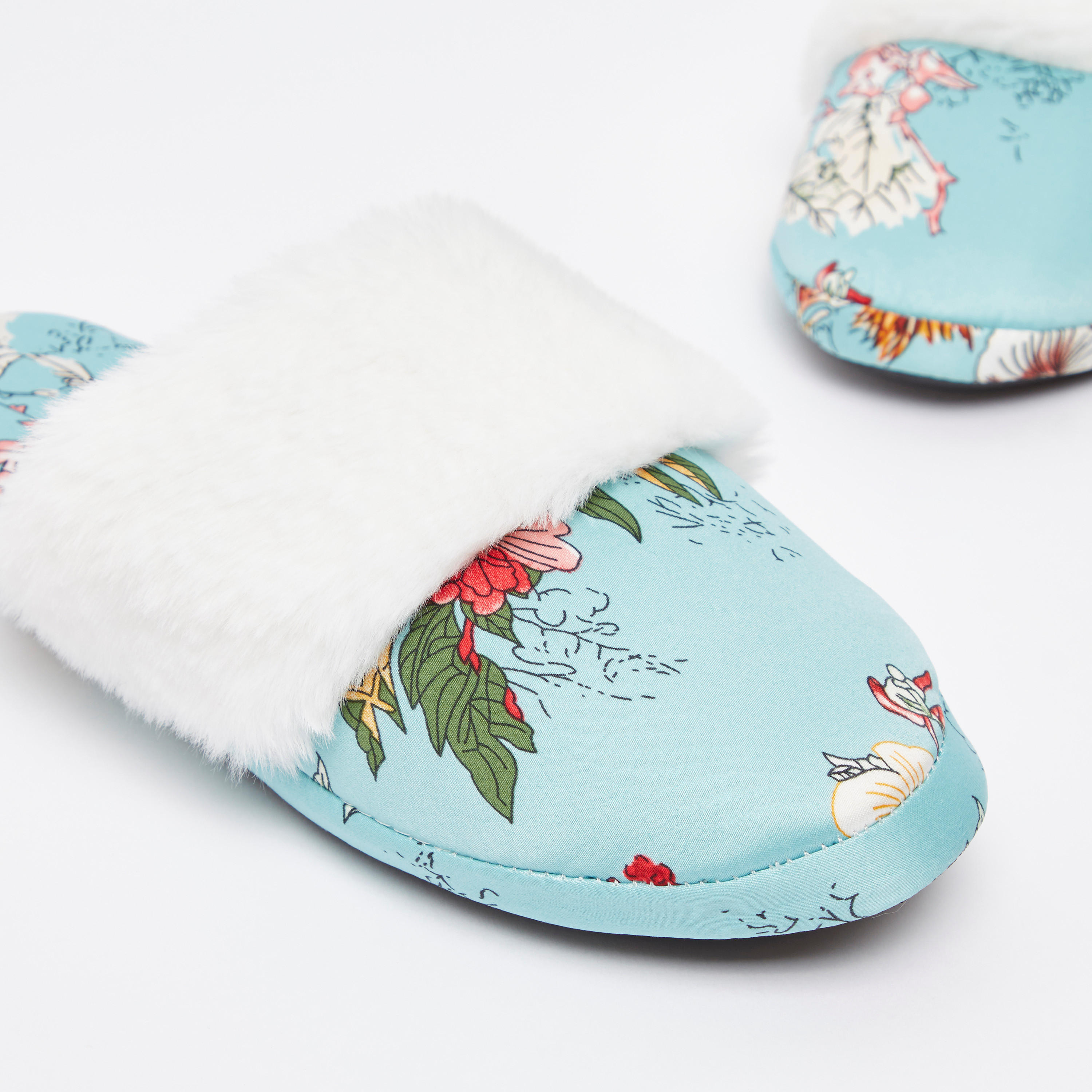 حذاء ميول للمنزل بتفاصيل قطيفة بطبعات أزهار-women-clothing-nightwear-bedroomslippers-image-3