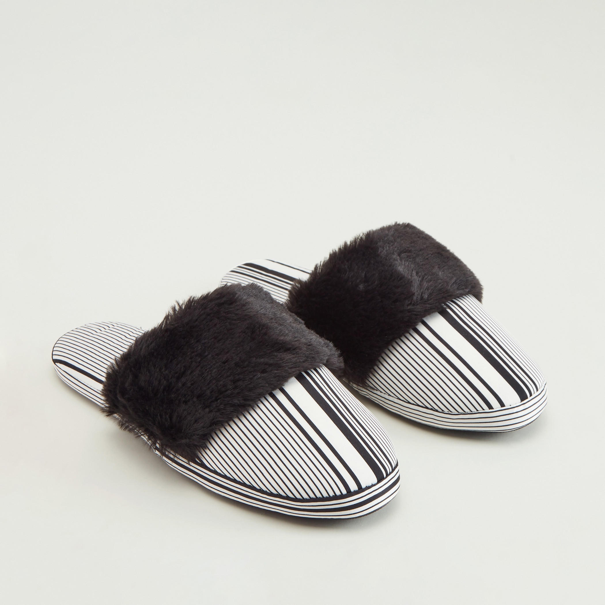 Striped Bedroom Mules with Plush Detail-women-clothing-nightwear-bedroomslippers-image-2