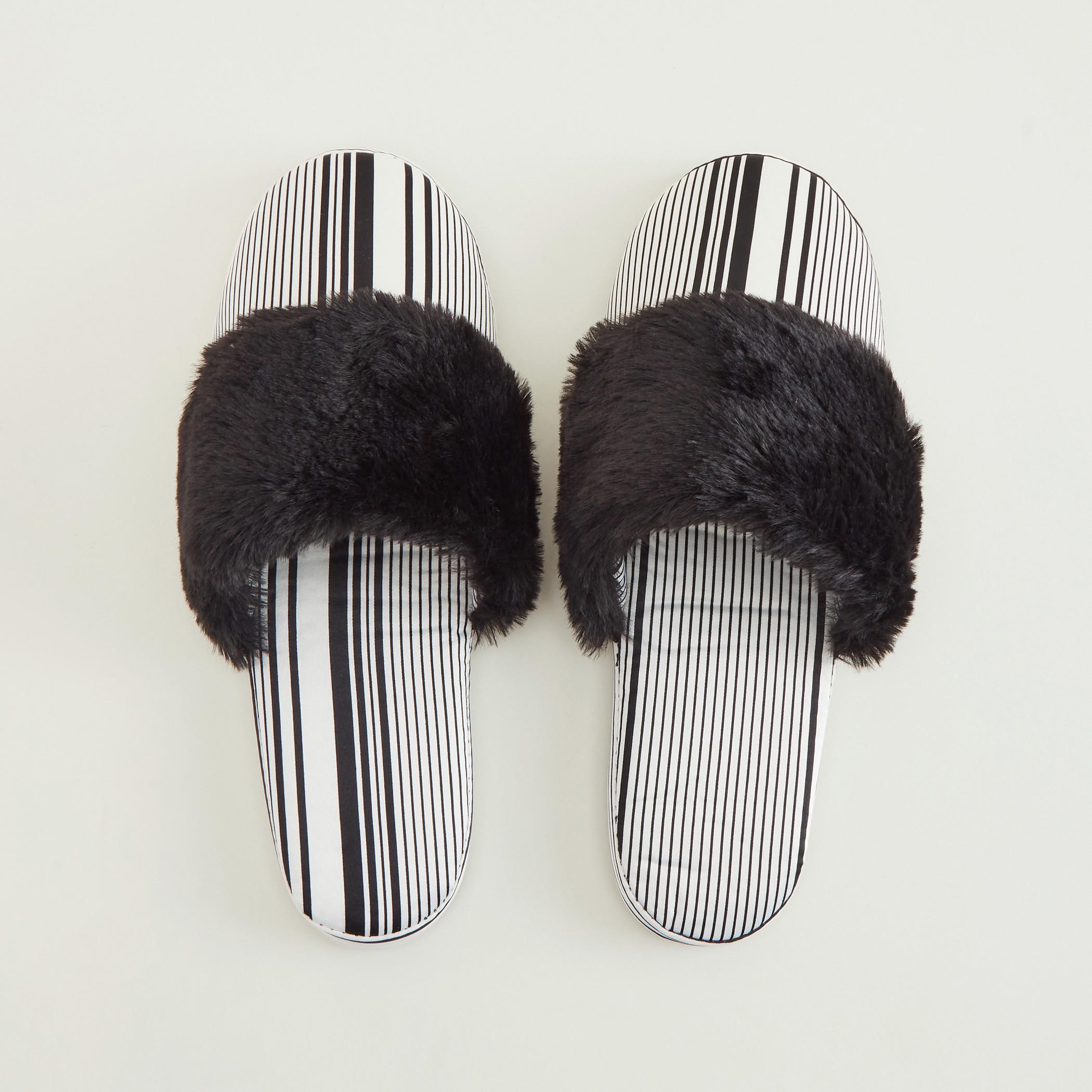 Striped Bedroom Mules with Plush Detail-women-clothing-nightwear-bedroomslippers-image-3