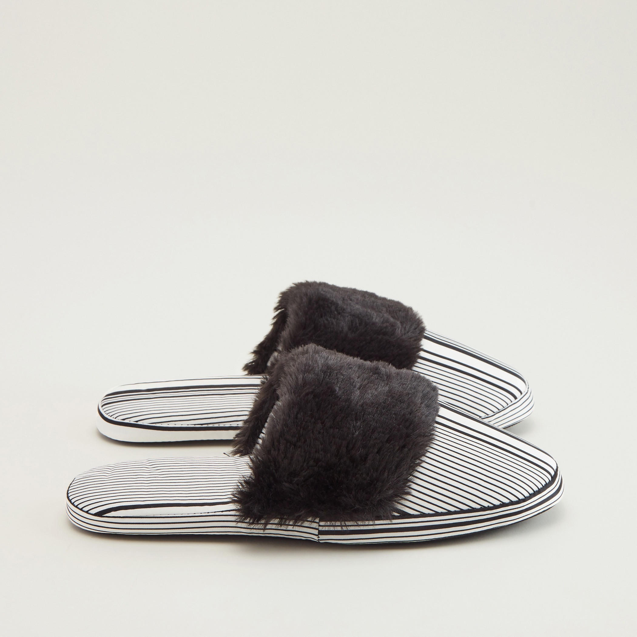 Striped Bedroom Mules with Plush Detail-women-clothing-nightwear-bedroomslippers-image-4