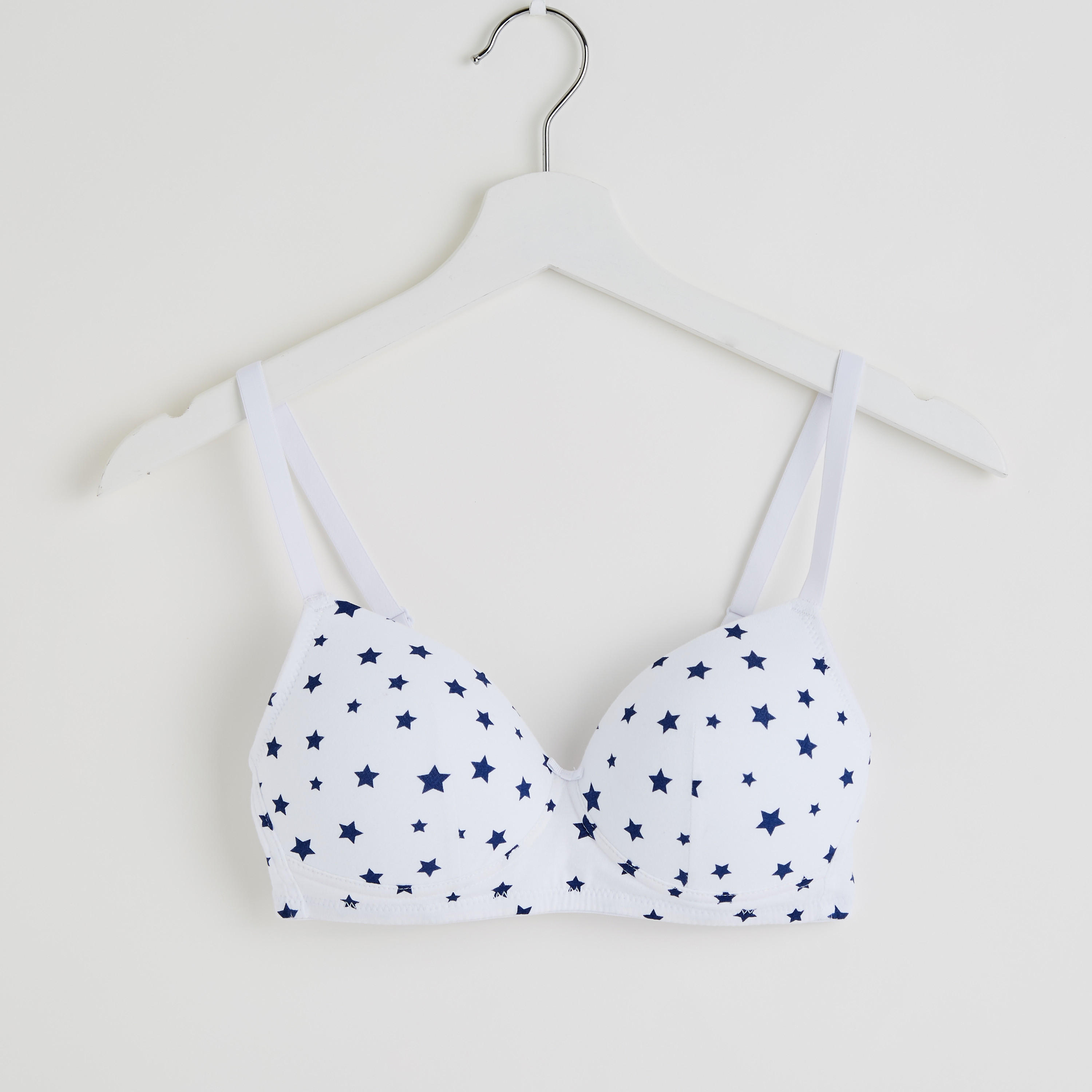 Star Print Padded T-shirt Bra with Hook and Eye Closure-women-clothing-lingerie-bras-image-1