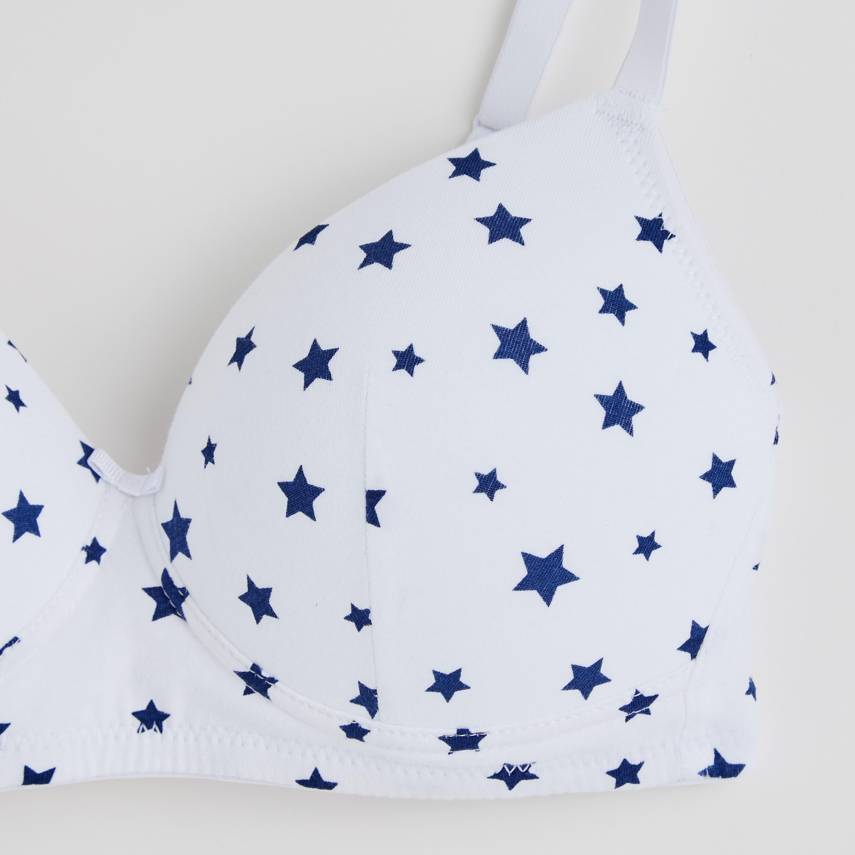 Star Print Padded T-shirt Bra with Hook and Eye Closure-women-clothing-lingerie-bras-image-2