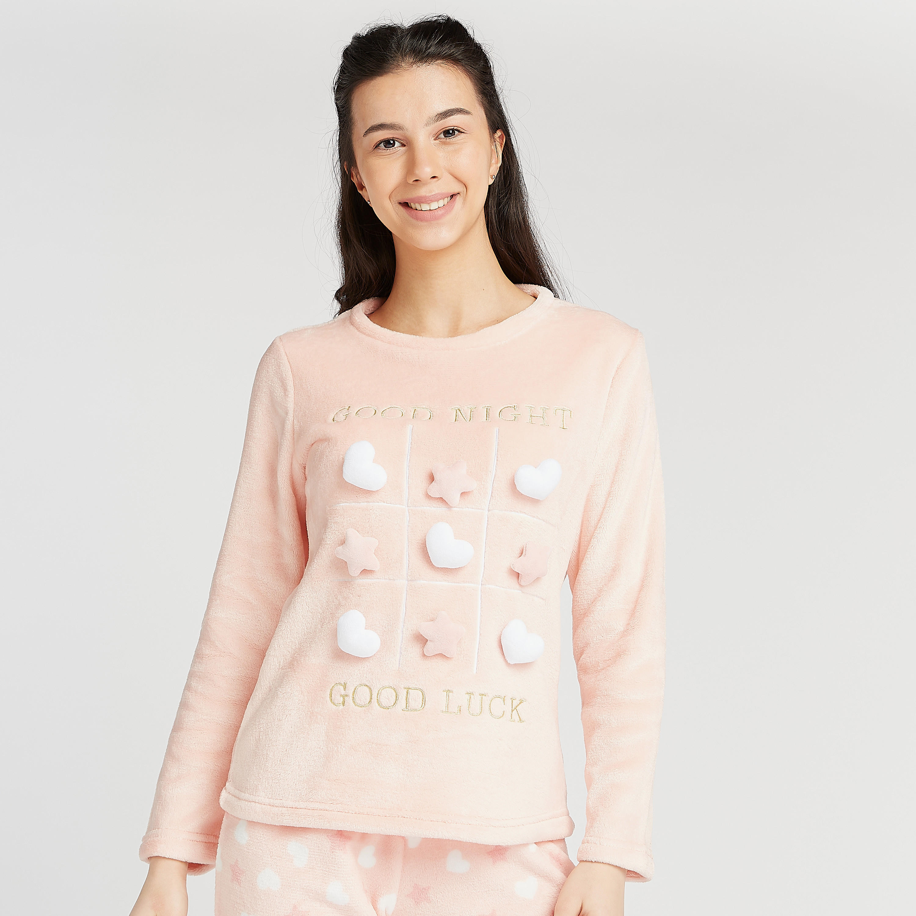 طقم مستدام بنطلون بيجاما طويل وتيشيرت بياقة مستديرة و طبعات-women-clothing-nightwear-pyjamas-longsets-image-2