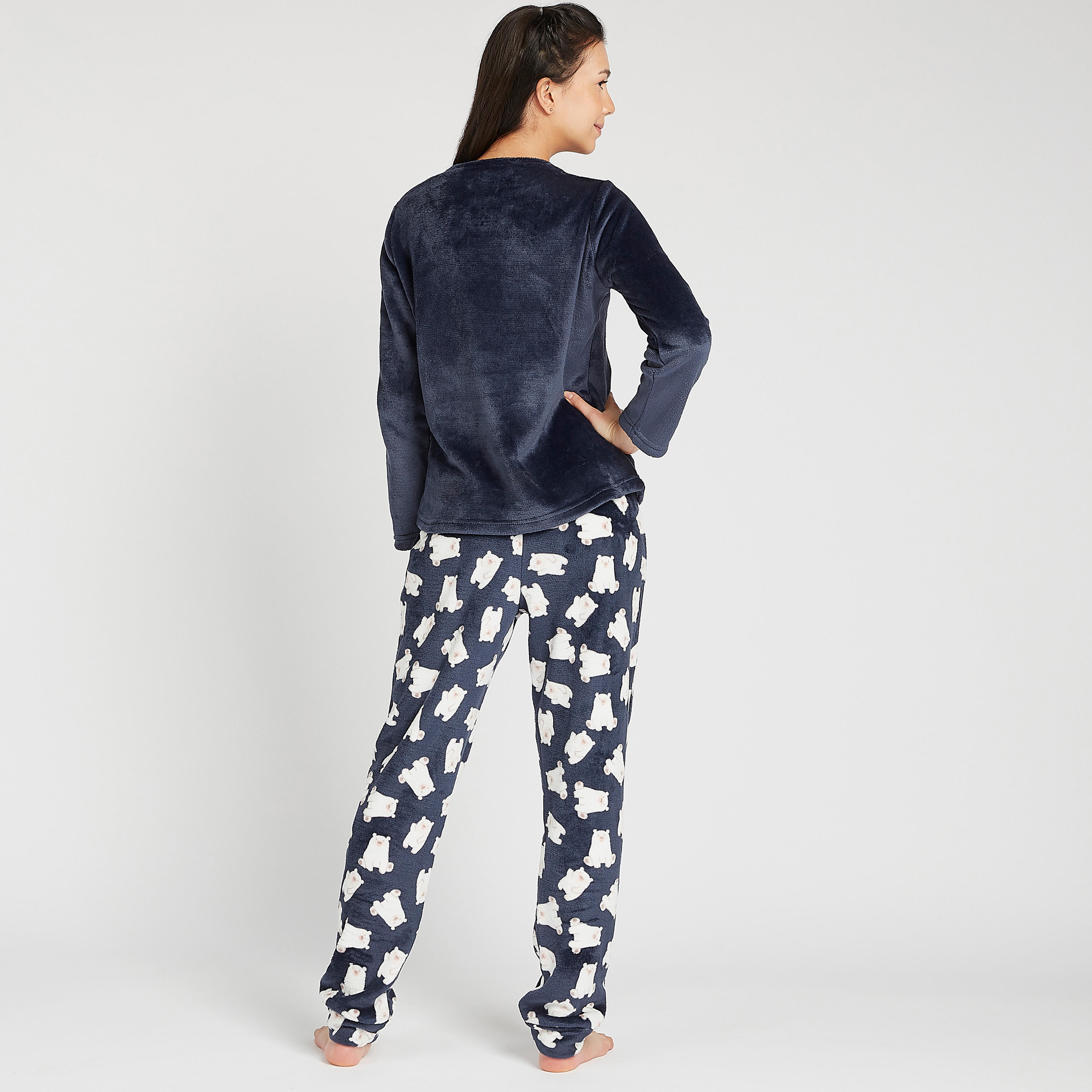 طقم مستدام بنطلون بيجاما وبلوزة بارزة الملمس بأكمام طويلة-women-clothing-nightwear-pyjamas-longsets-image-3