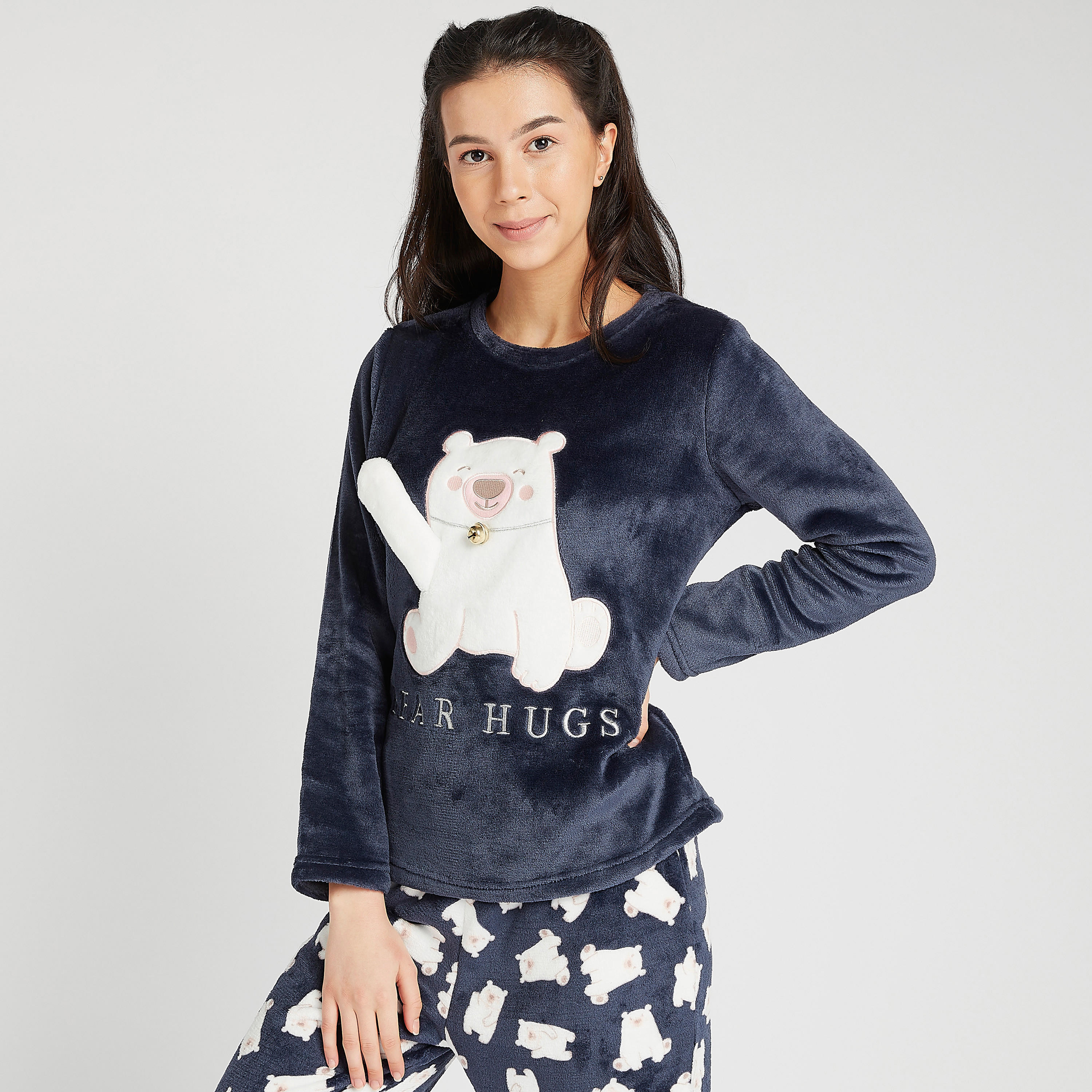 طقم مستدام بنطلون بيجاما وبلوزة بارزة الملمس بأكمام طويلة-women-clothing-nightwear-pyjamas-longsets-image-6