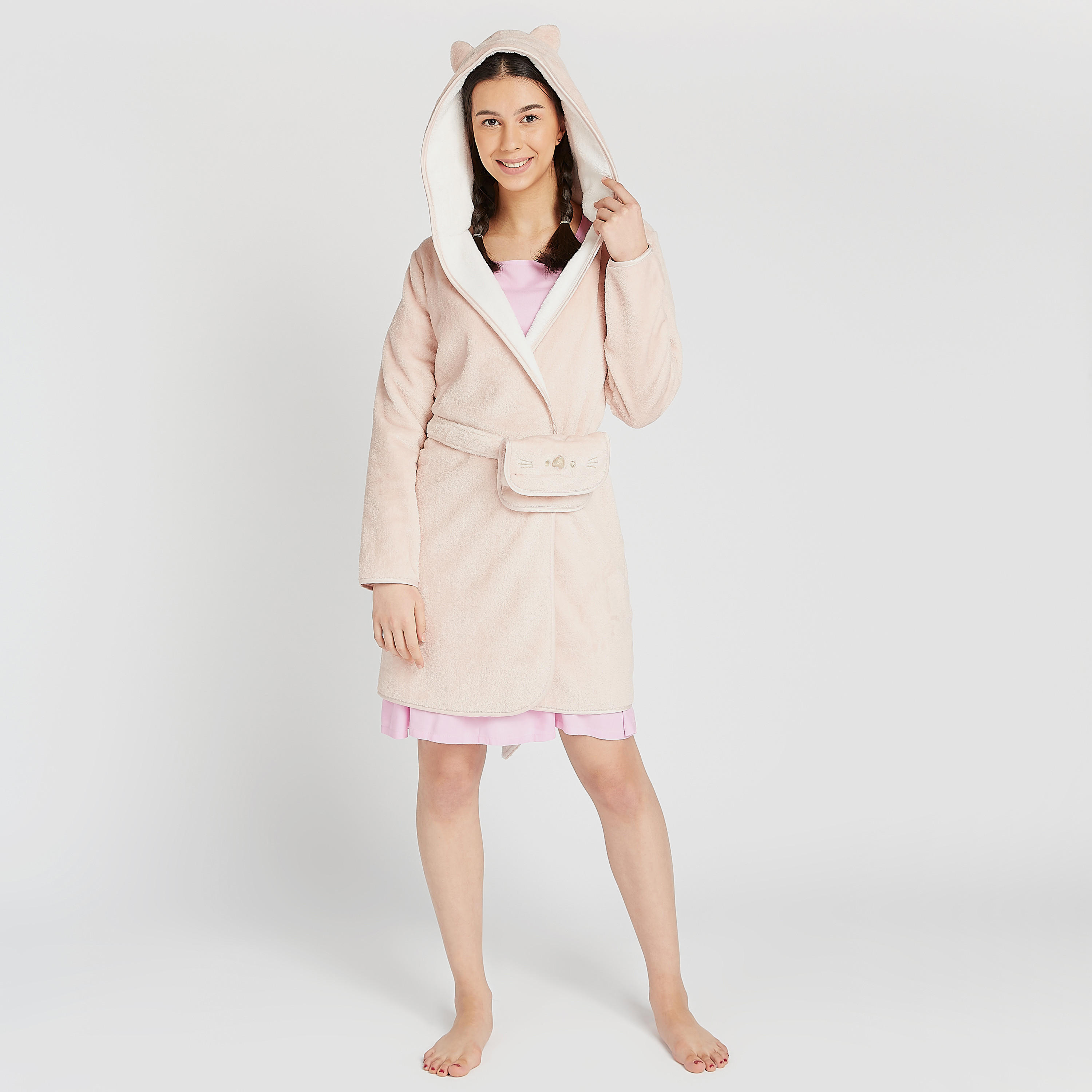 روب مخملي بارز الملمس بياقة بقبّعة و أكمام طويلة-women-clothing-nightwear-robes-image-2