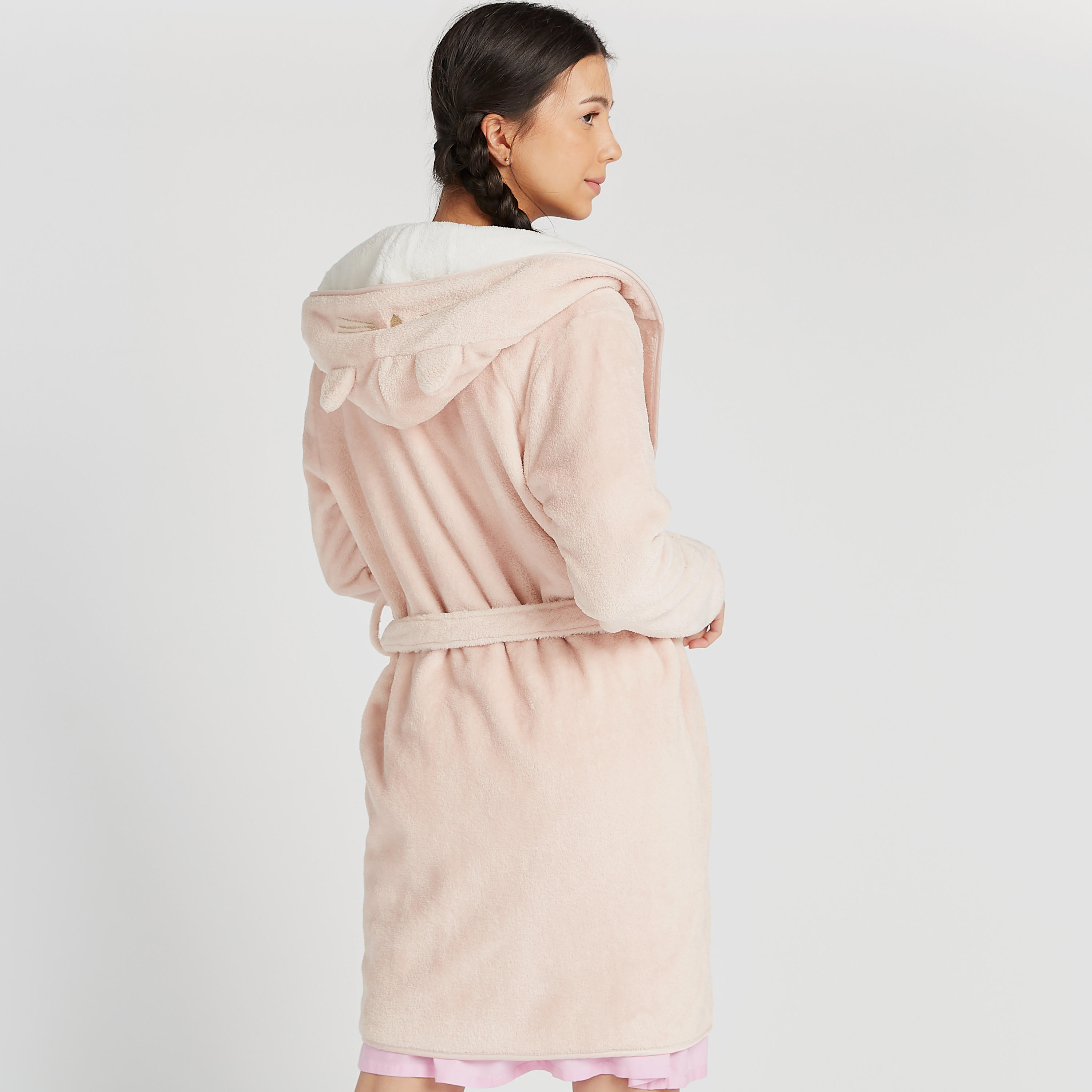 روب مخملي بارز الملمس بياقة بقبّعة و أكمام طويلة-women-clothing-nightwear-robes-image-4