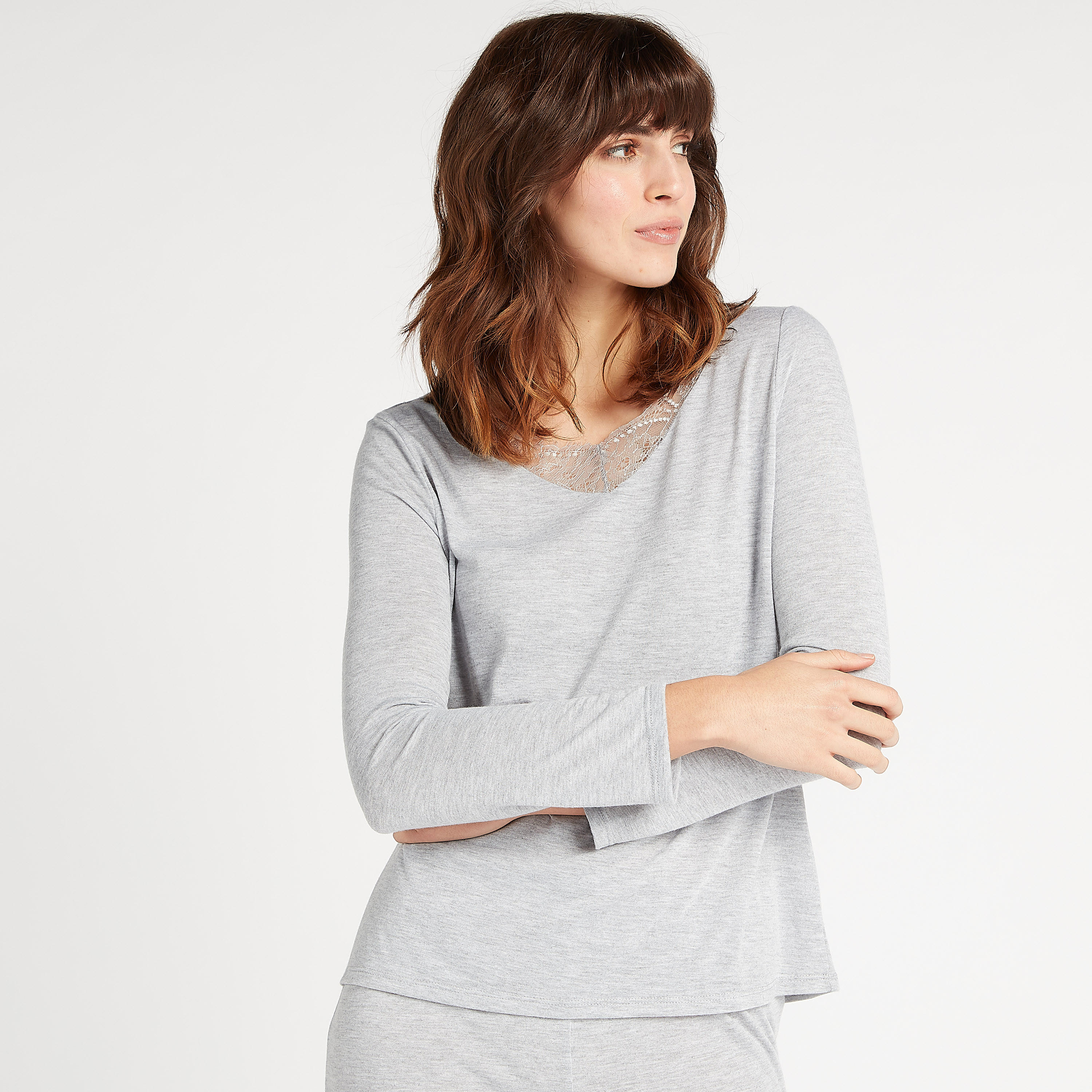 Solid Lace Detail V-neck Top and Full Length Pyjama Set-women-clothing-nightwear-pyjamas-longsets-image-4