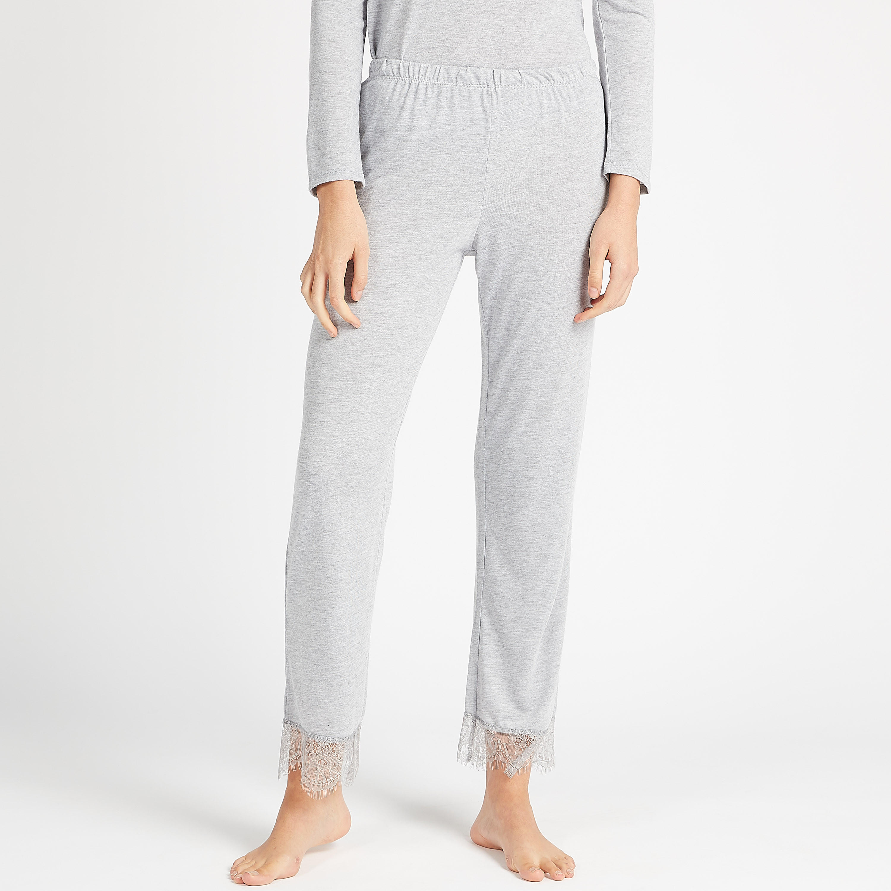 Solid Lace Detail V-neck Top and Full Length Pyjama Set-women-clothing-nightwear-pyjamas-longsets-image-5