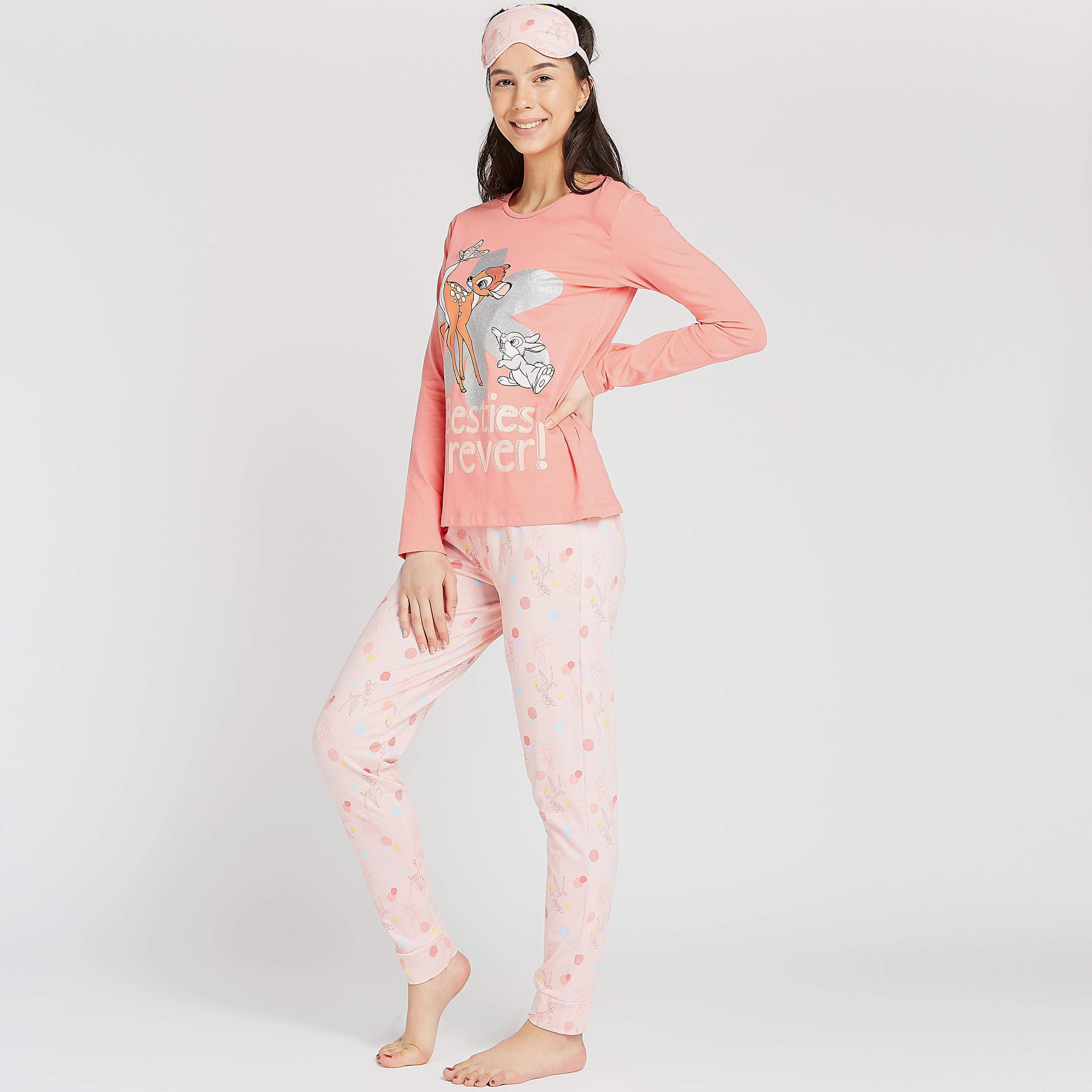 Sustainable Printed Round Neck T-shirt and Full Length Pyjama Set-women-clothing-nightwear-pyjamas-longsets-image-1