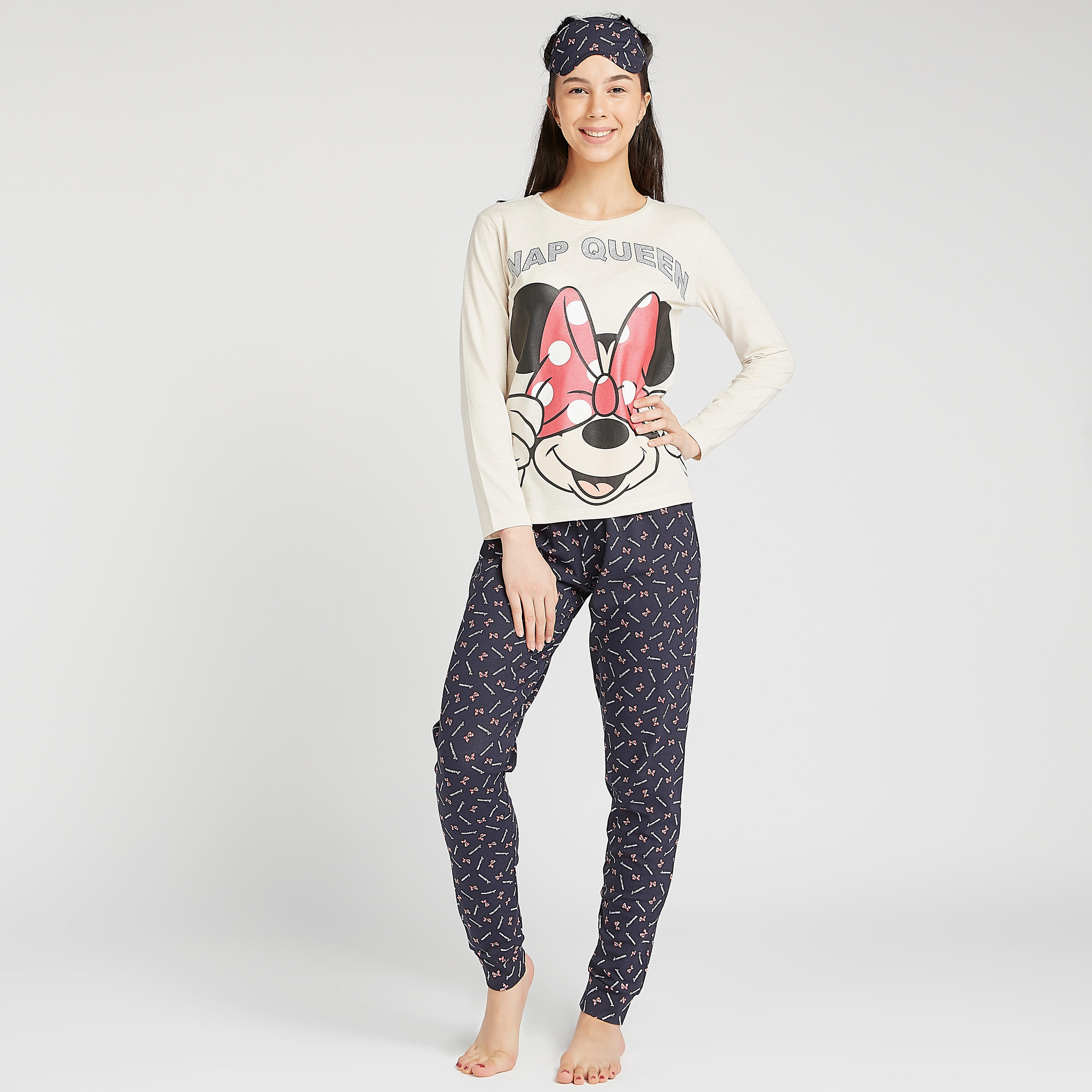 طقم مستدام من بنطلون بيجاما طويل وتيشيرت بياقة مستديرة وطبعات-women-clothing-nightwear-pyjamas-longsets-image-1