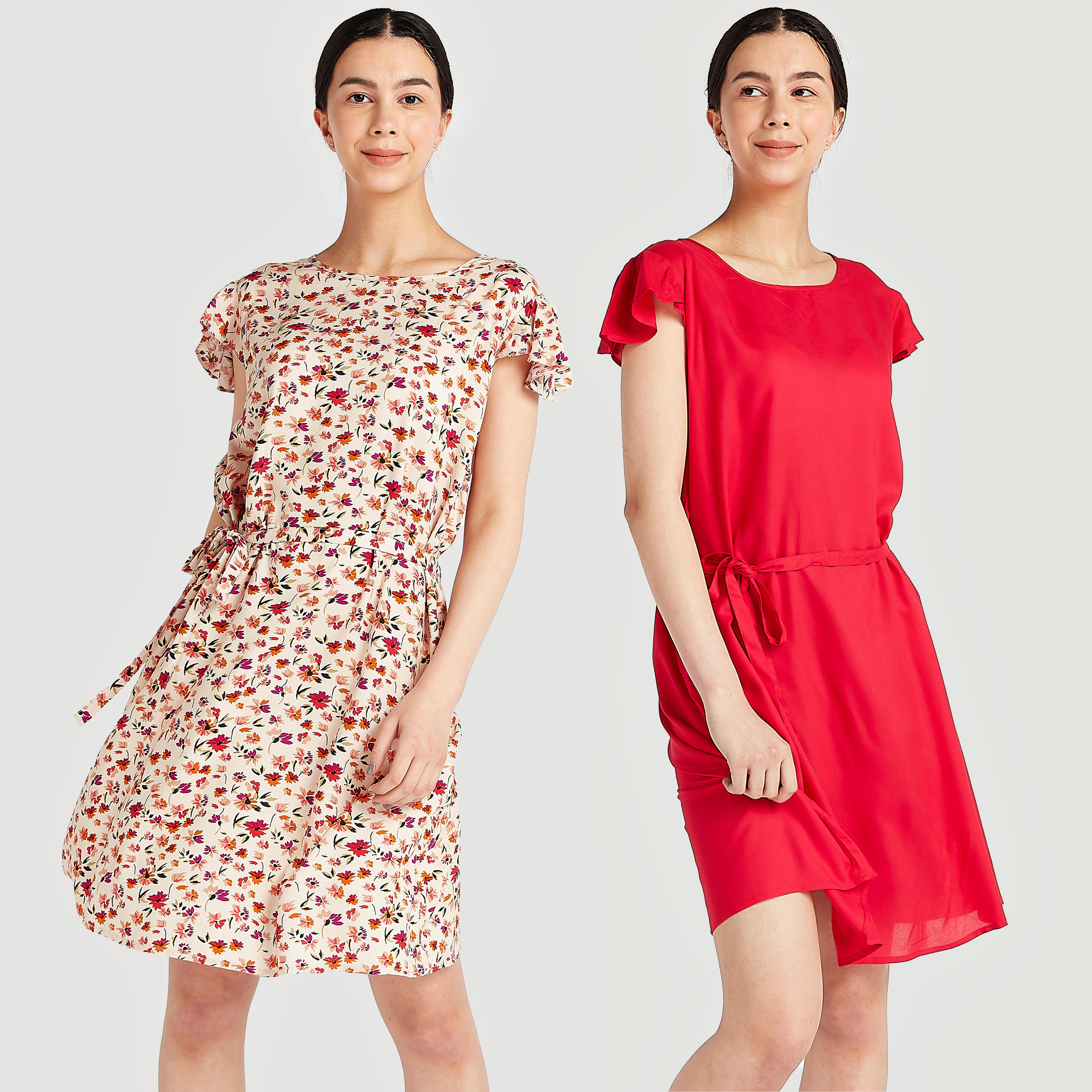قميص نوم بحزام وياقة ضيّقة - طقم من قطعتين متنوعتين-women-clothing-nightwear-nighties-image-1