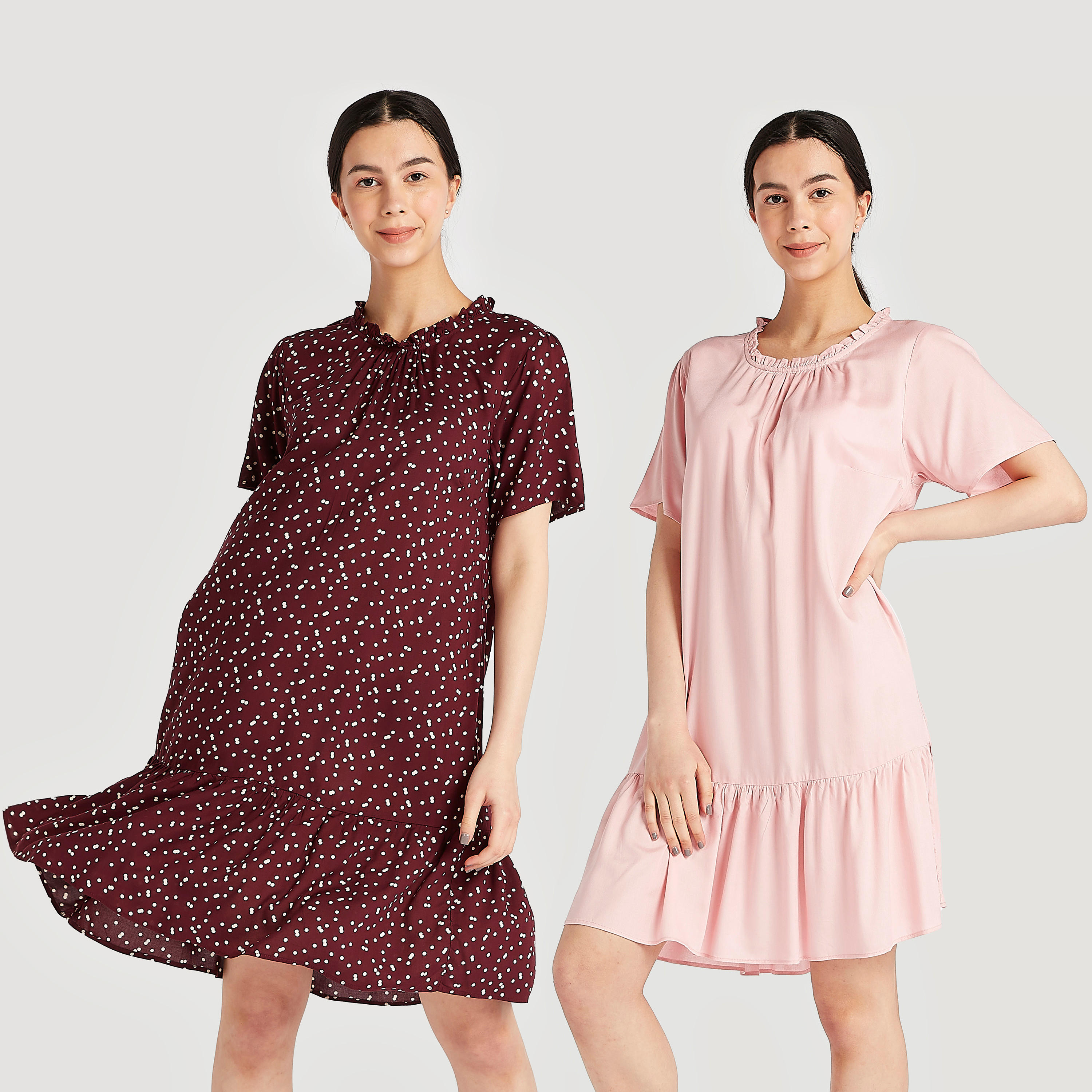 قميص نوم بتفاصيل كشكش - طقم من قطعتين متنوعتين-women-clothing-nightwear-nighties-image-1