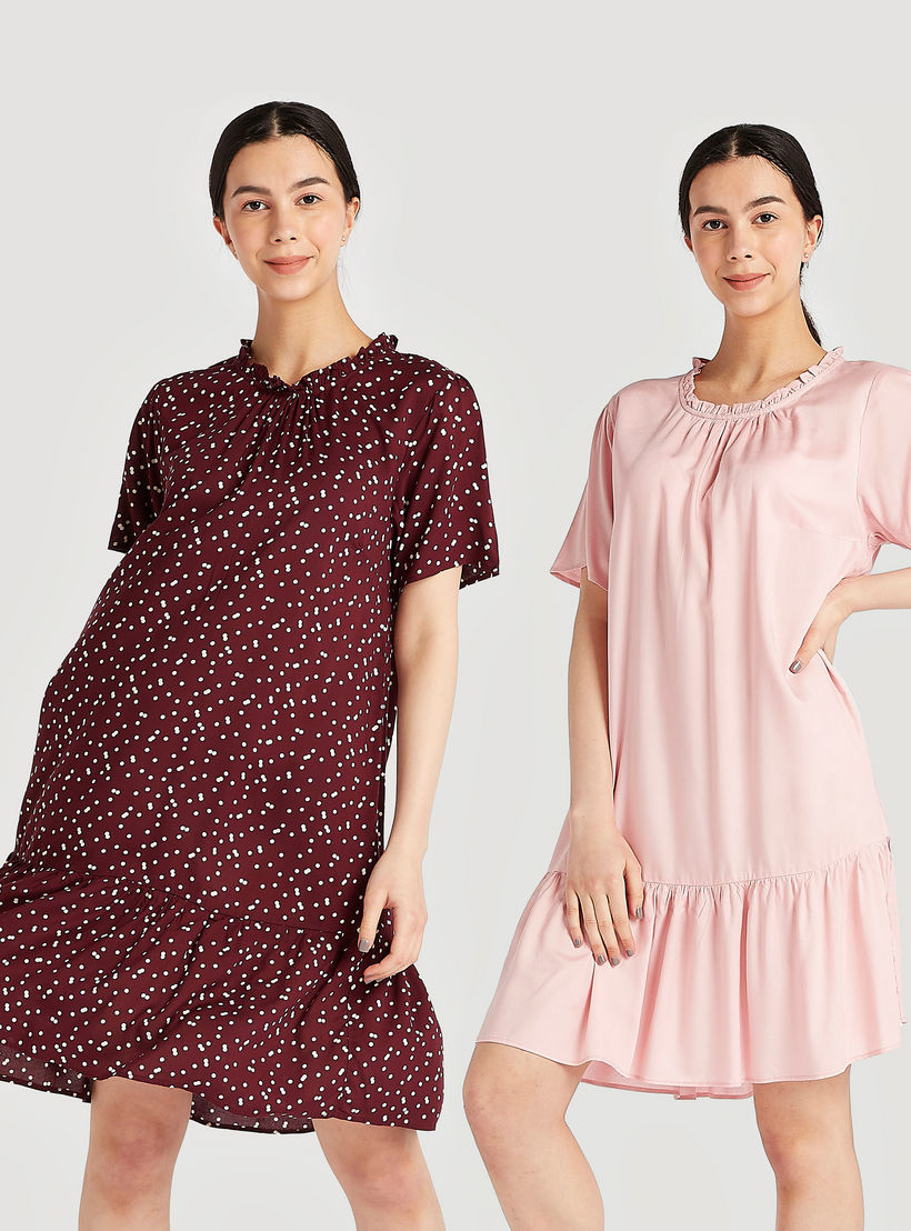 قميص نوم بتفاصيل كشكش - طقم من قطعتين متنوعتين-women-clothing-nightwear-nighties-image-1