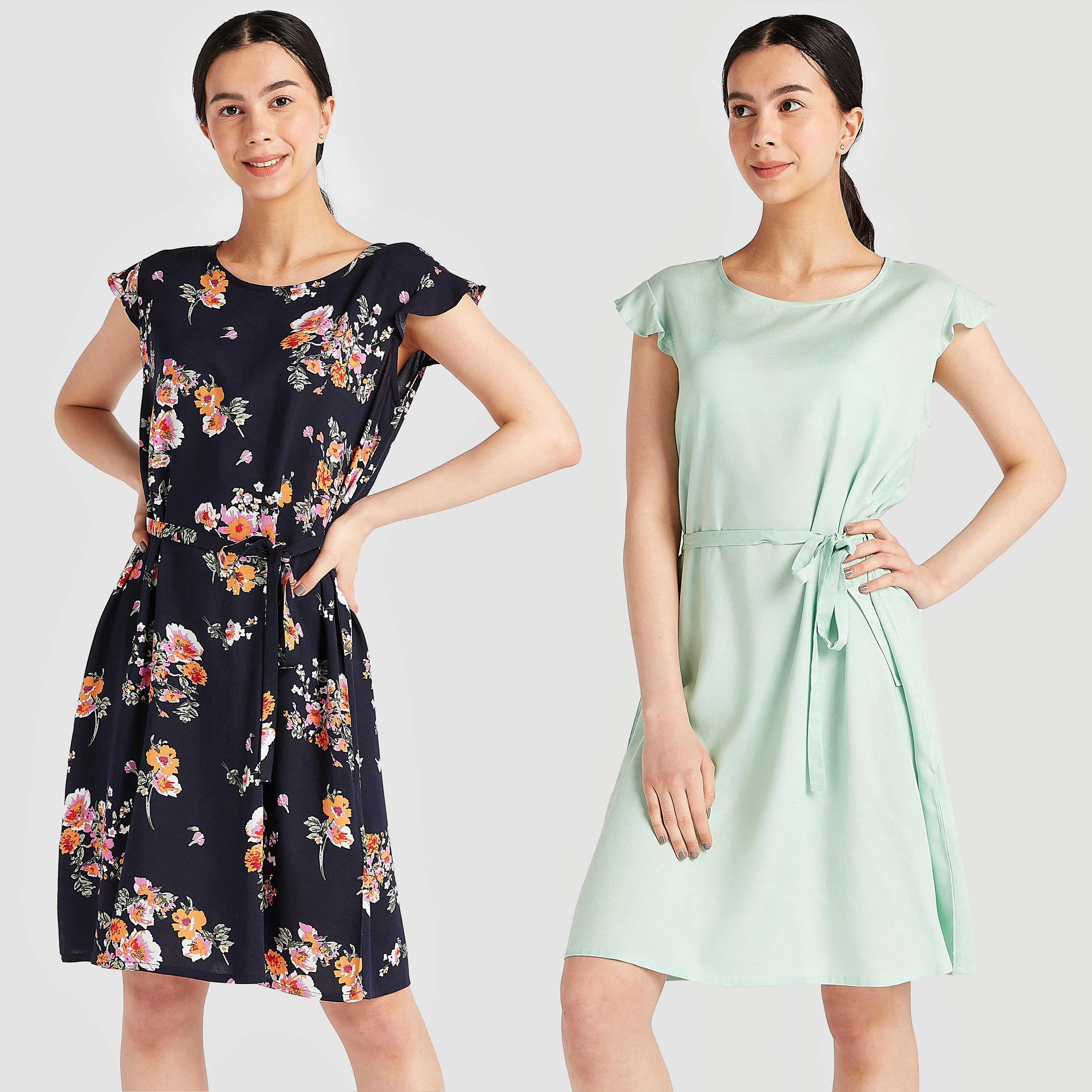 قميص نوم بحزام وياقة مستديرة - طقم من قطعتين متنوعتين-women-clothing-nightwear-nighties-image-1