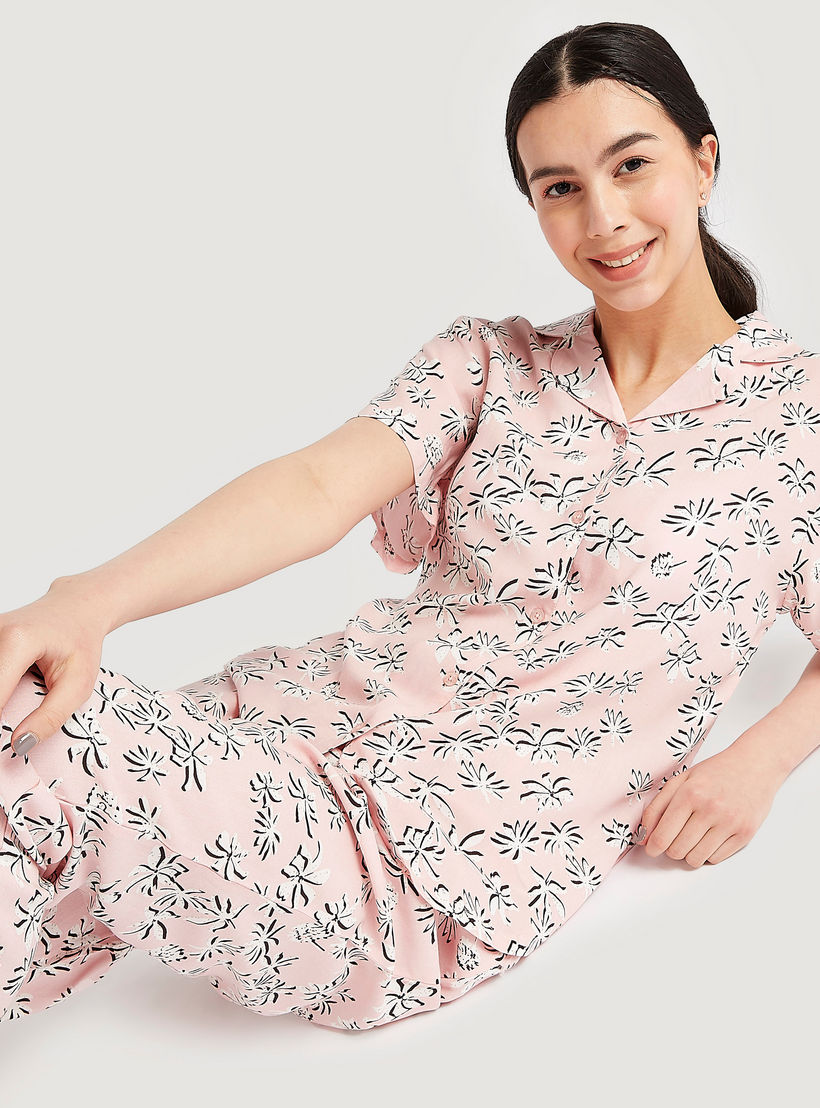 طقم بنطلون بيجاما طويل وقميص بطبعات أزهار-women-clothing-nightwear-pyjamas-longsets-image-1