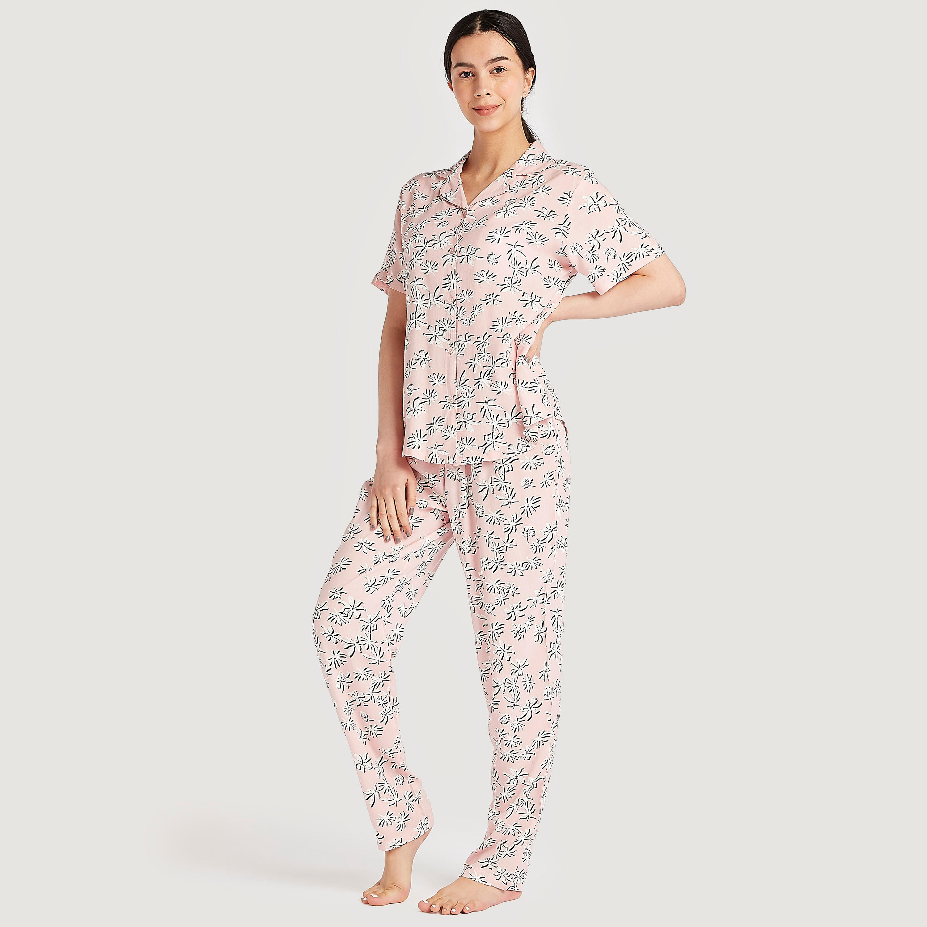 طقم بنطلون بيجاما طويل وقميص بطبعات أزهار-women-clothing-nightwear-pyjamas-longsets-image-2