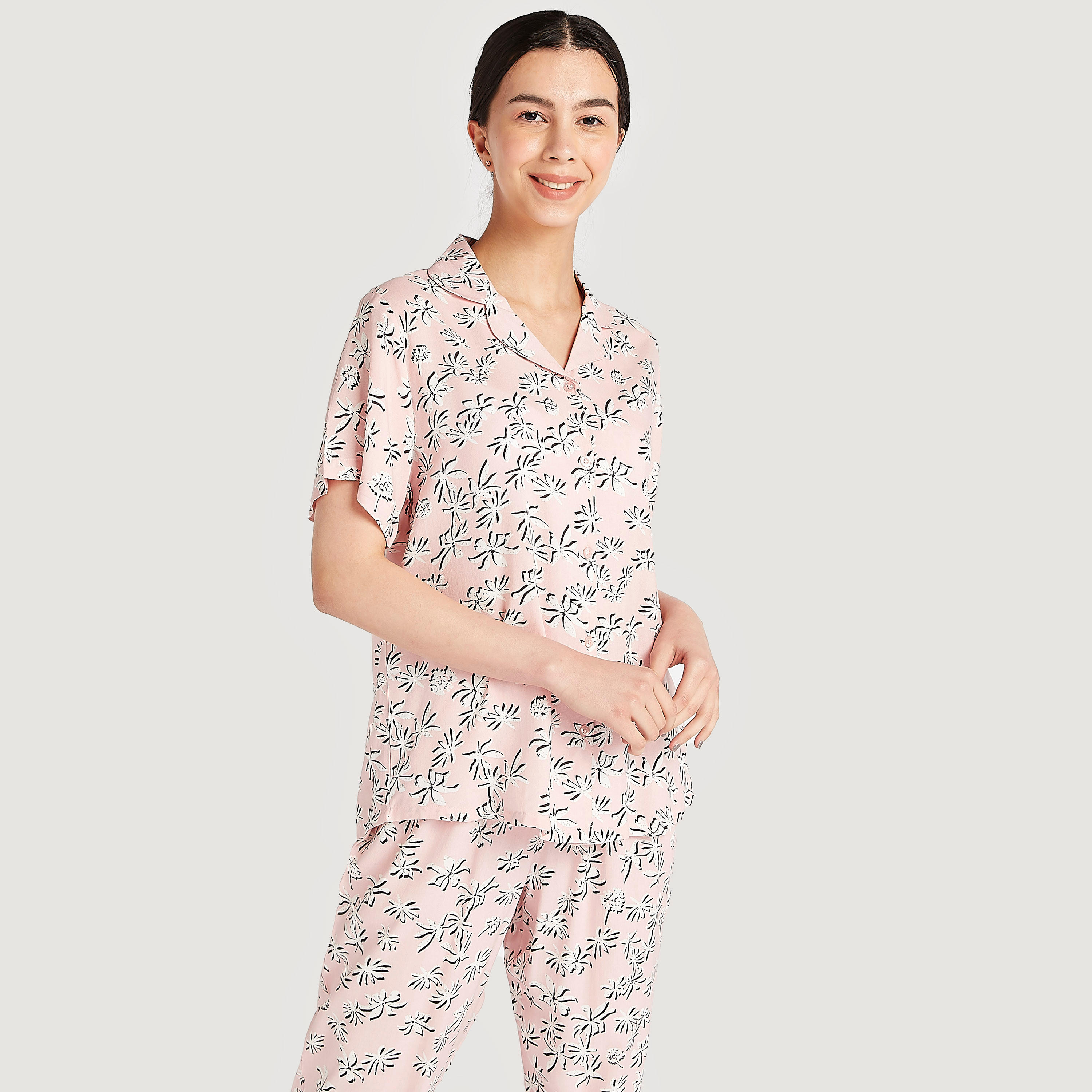 طقم بنطلون بيجاما طويل وقميص بطبعات أزهار-women-clothing-nightwear-pyjamas-longsets-image-3