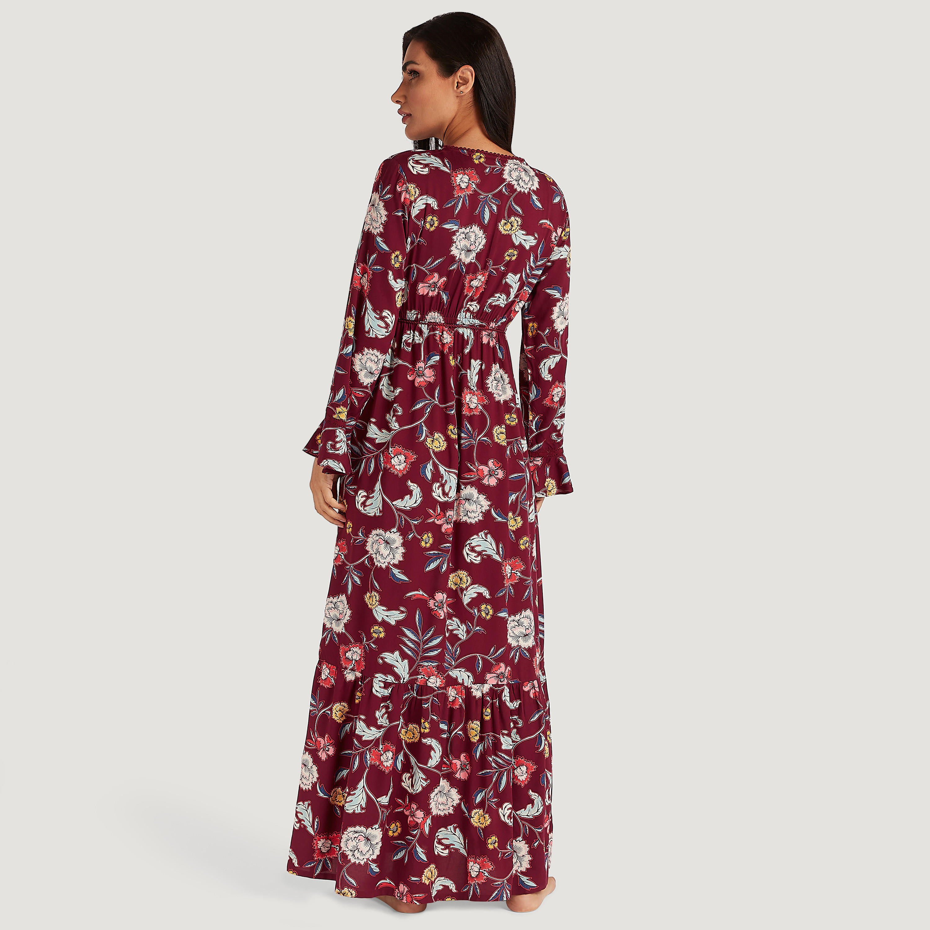 قميص نوم بياقة V وأكمام طويلة وطبعات-women-clothing-nightwear-nighties-image-4