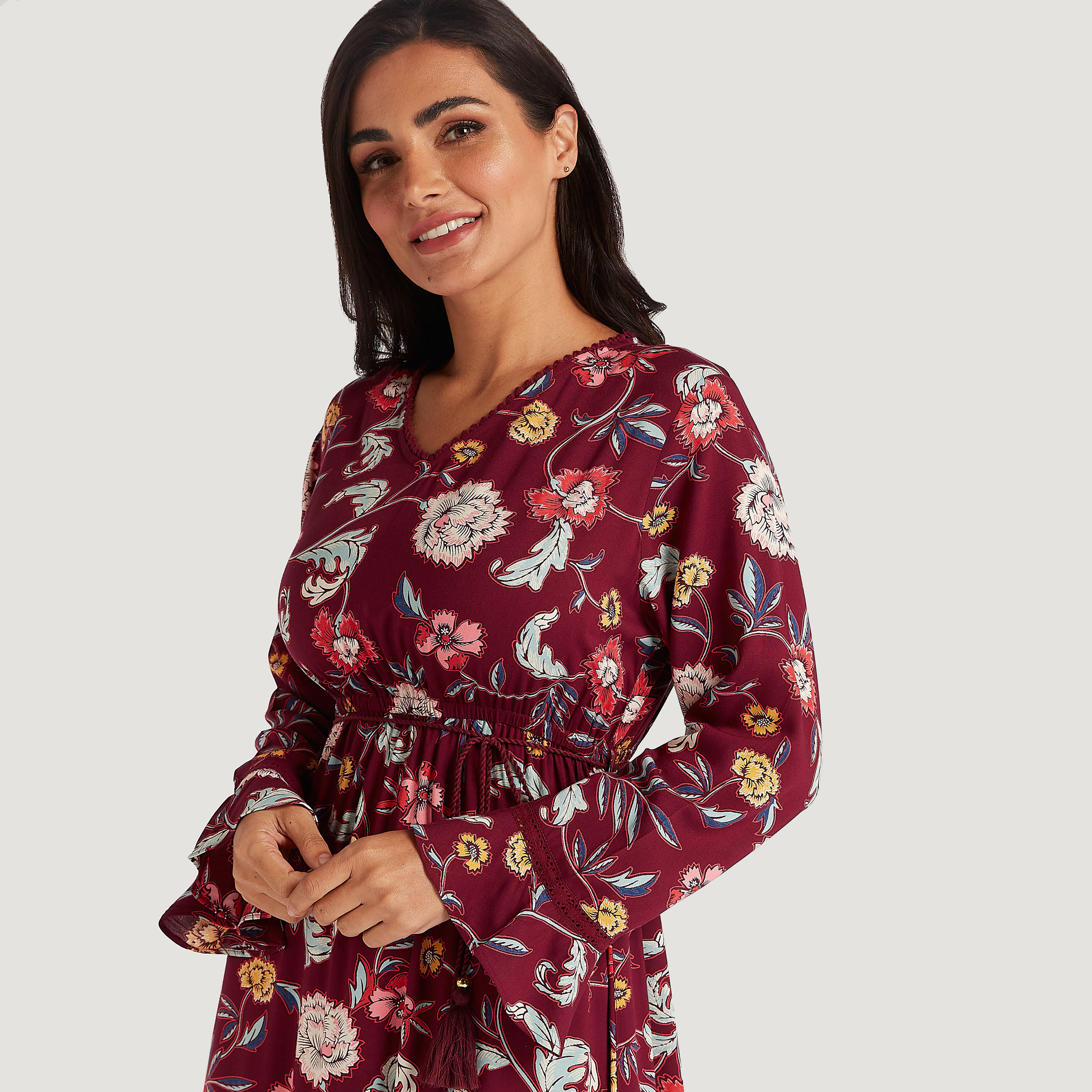 قميص نوم بياقة V وأكمام طويلة وطبعات-women-clothing-nightwear-nighties-image-5