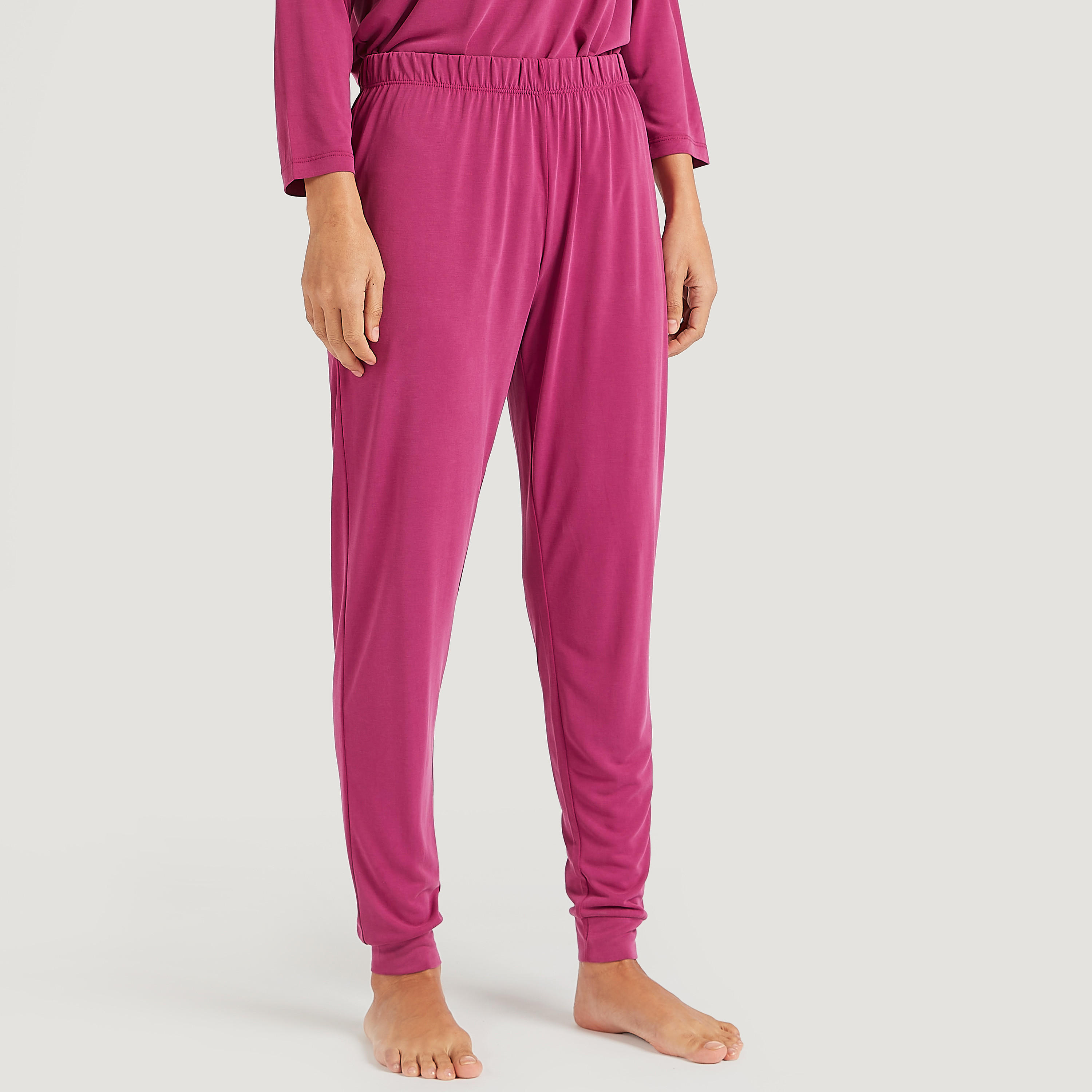 طقم بنطلون بيجاما وتيشيرت سادة بأكمام طويلة-women-clothing-nightwear-pyjamas-longsets-image-1
