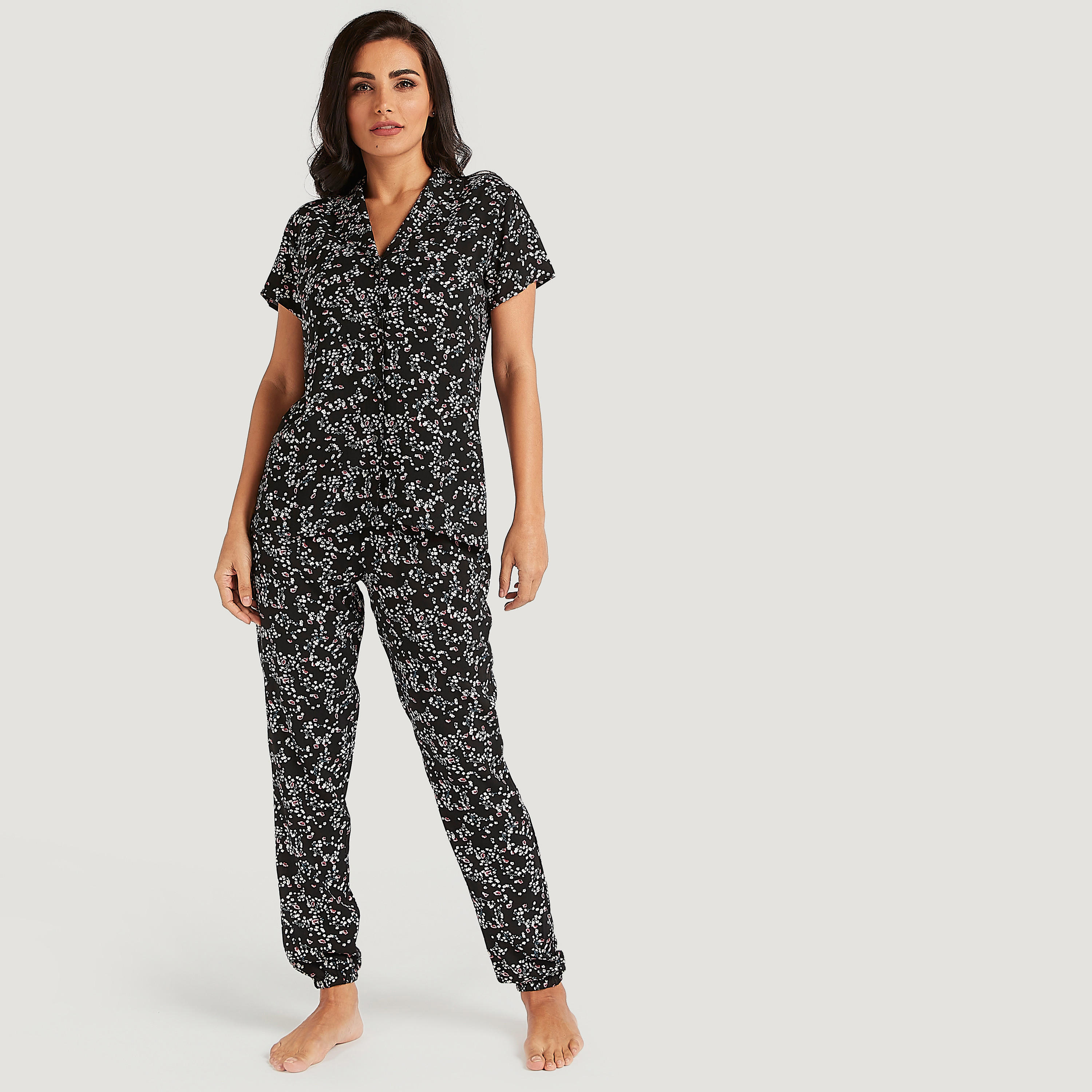 طقم من بنطلون بيجاما وقميص بطبعات أزهار-women-clothing-nightwear-pyjamas-longsets-image-2