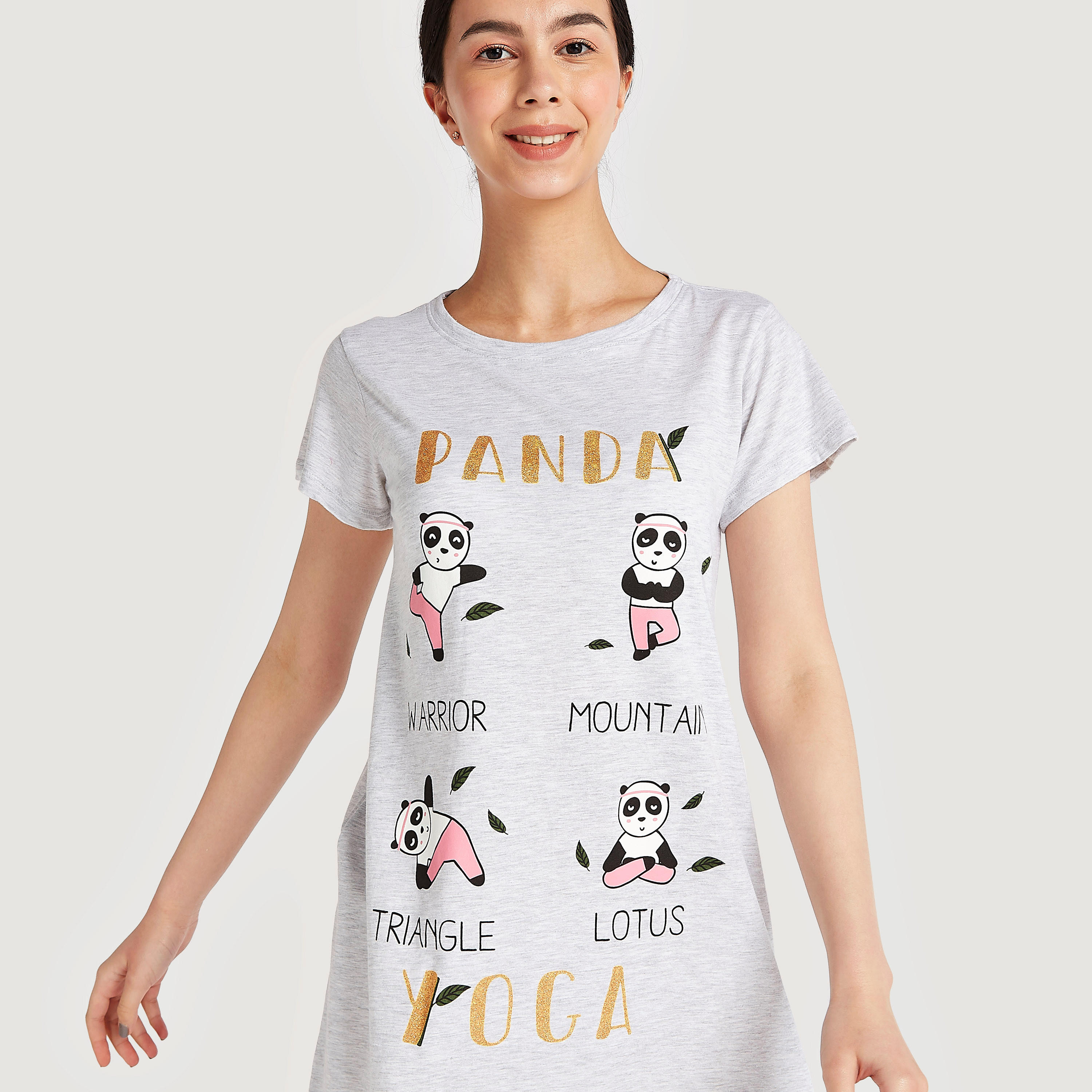 طقم فساتين نوم بطبعات باندا وأكمام قصيرة - قطعتين-women-clothing-nightwear-nighties-image-3