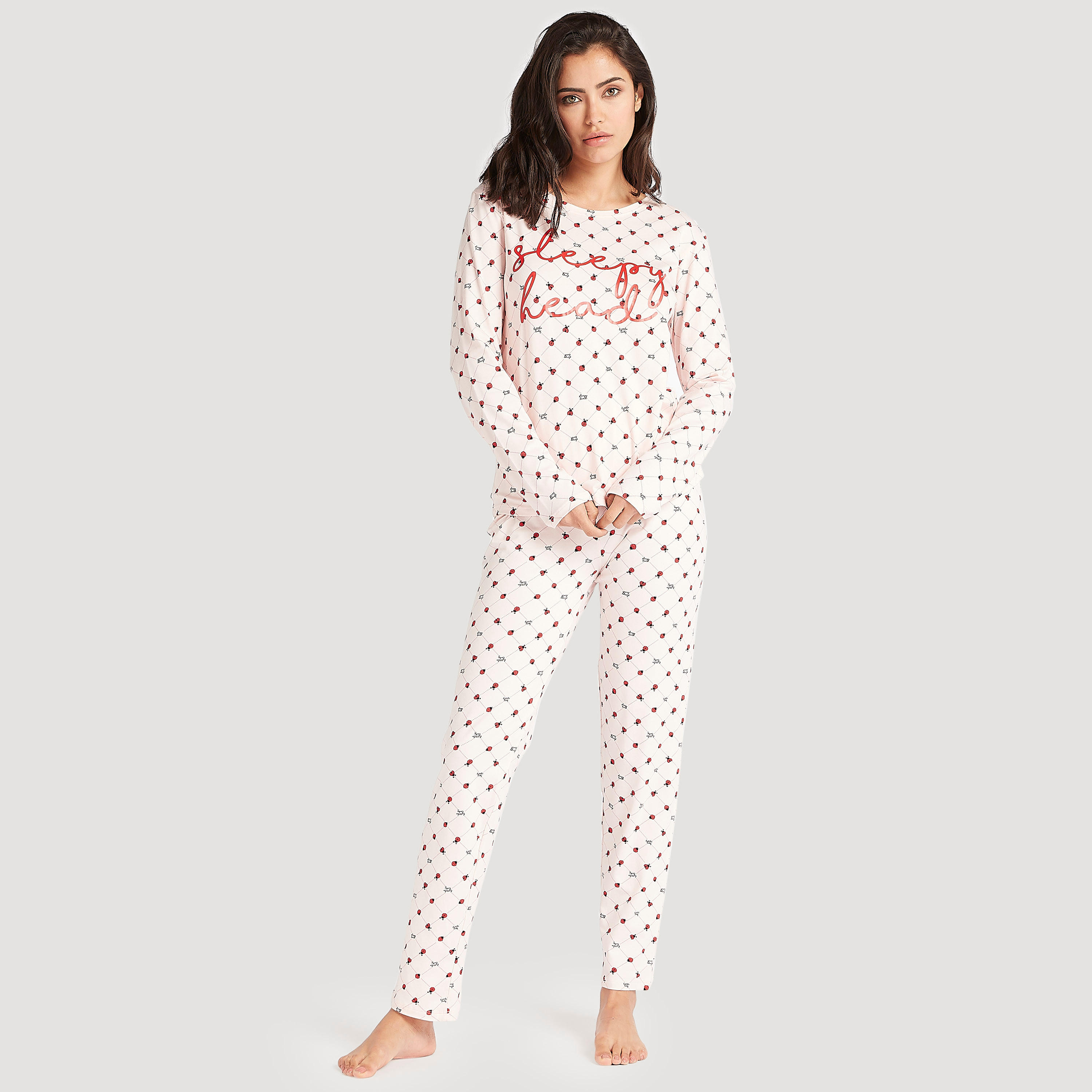 Printed Long Sleeves T-shirt and Pyjama Set-women-clothing-nightwear-pyjamas-longsets-image-2