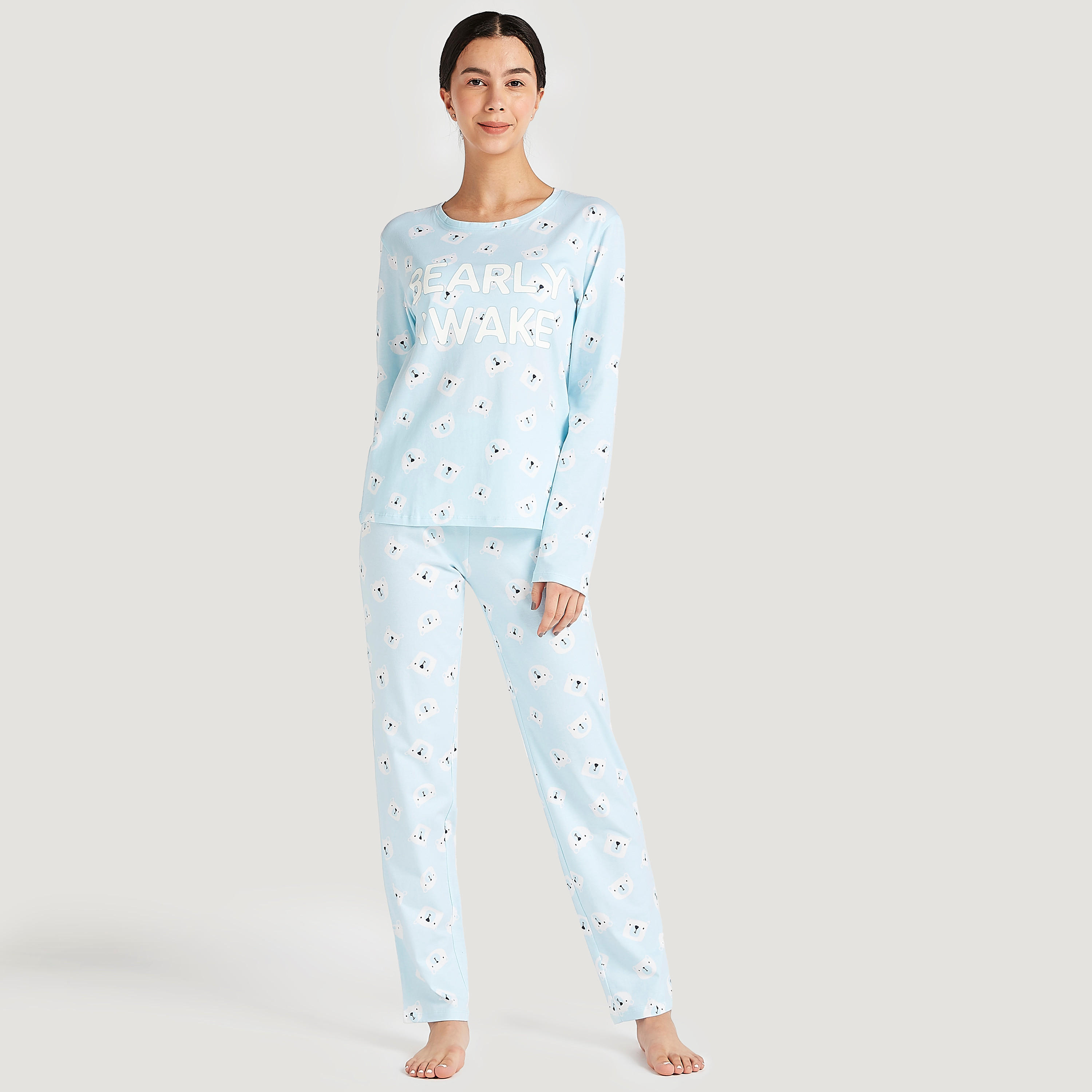 Printed Crew Neck T-shirt and Full Length Pyjama Set-women-clothing-nightwear-pyjamas-longsets-image-2