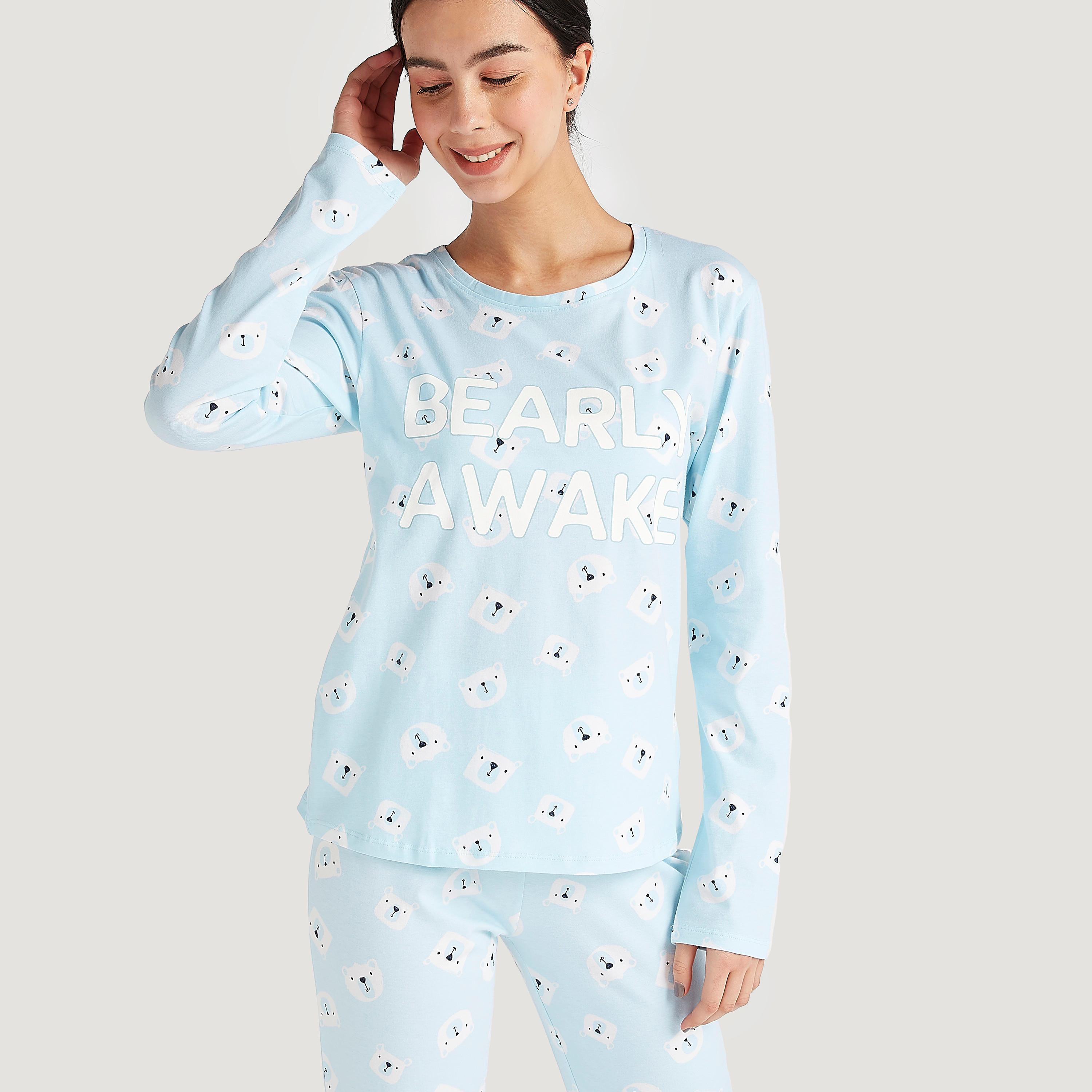 Printed Crew Neck T-shirt and Full Length Pyjama Set-women-clothing-nightwear-pyjamas-longsets-image-3