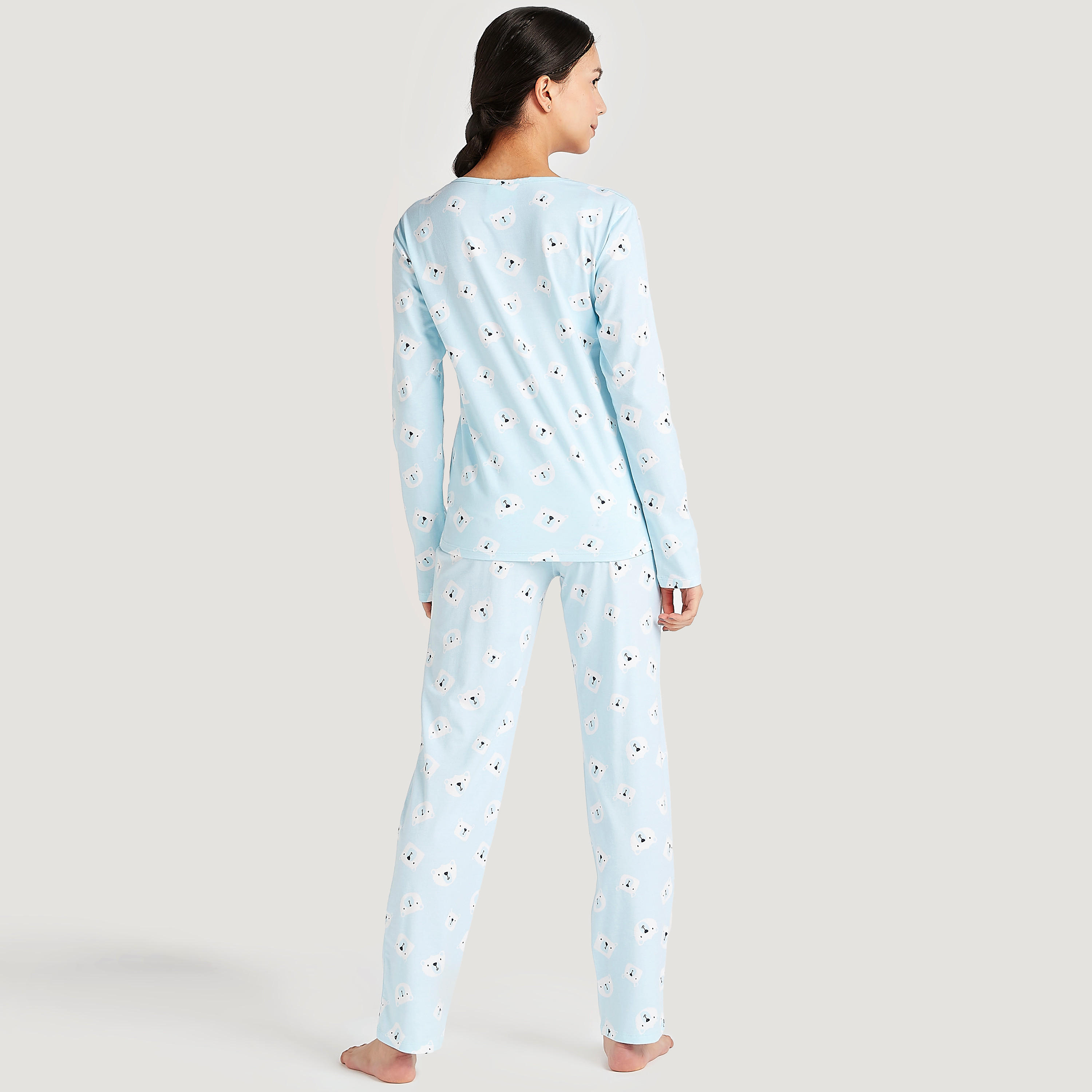 Printed Crew Neck T-shirt and Full Length Pyjama Set-women-clothing-nightwear-pyjamas-longsets-image-4