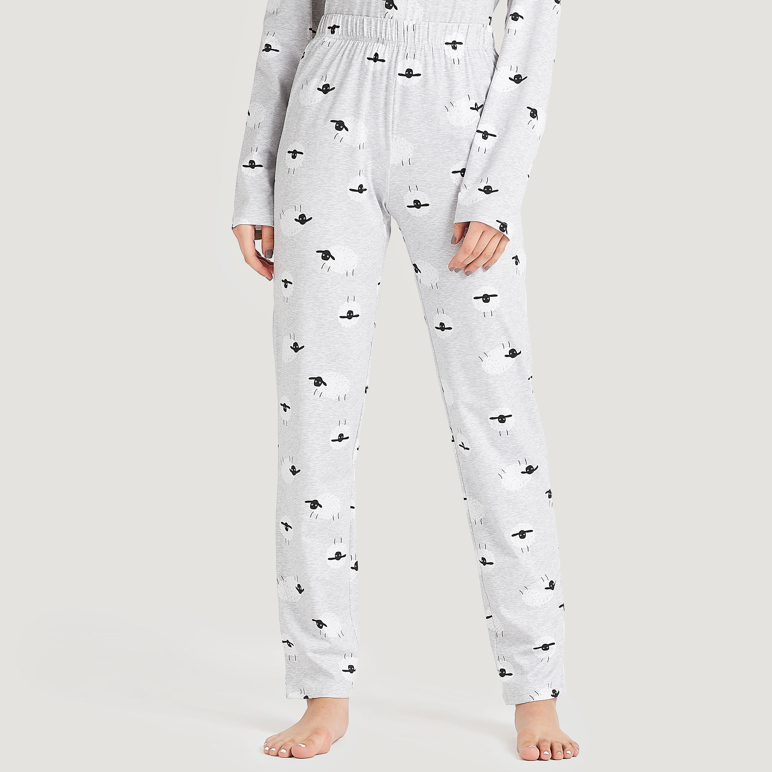 طقم من تيشيرت بأكمام طويلة وطبعات مع بنطلون بيجاما وقناع عيون-women-clothing-nightwear-pyjamas-longsets-image-3